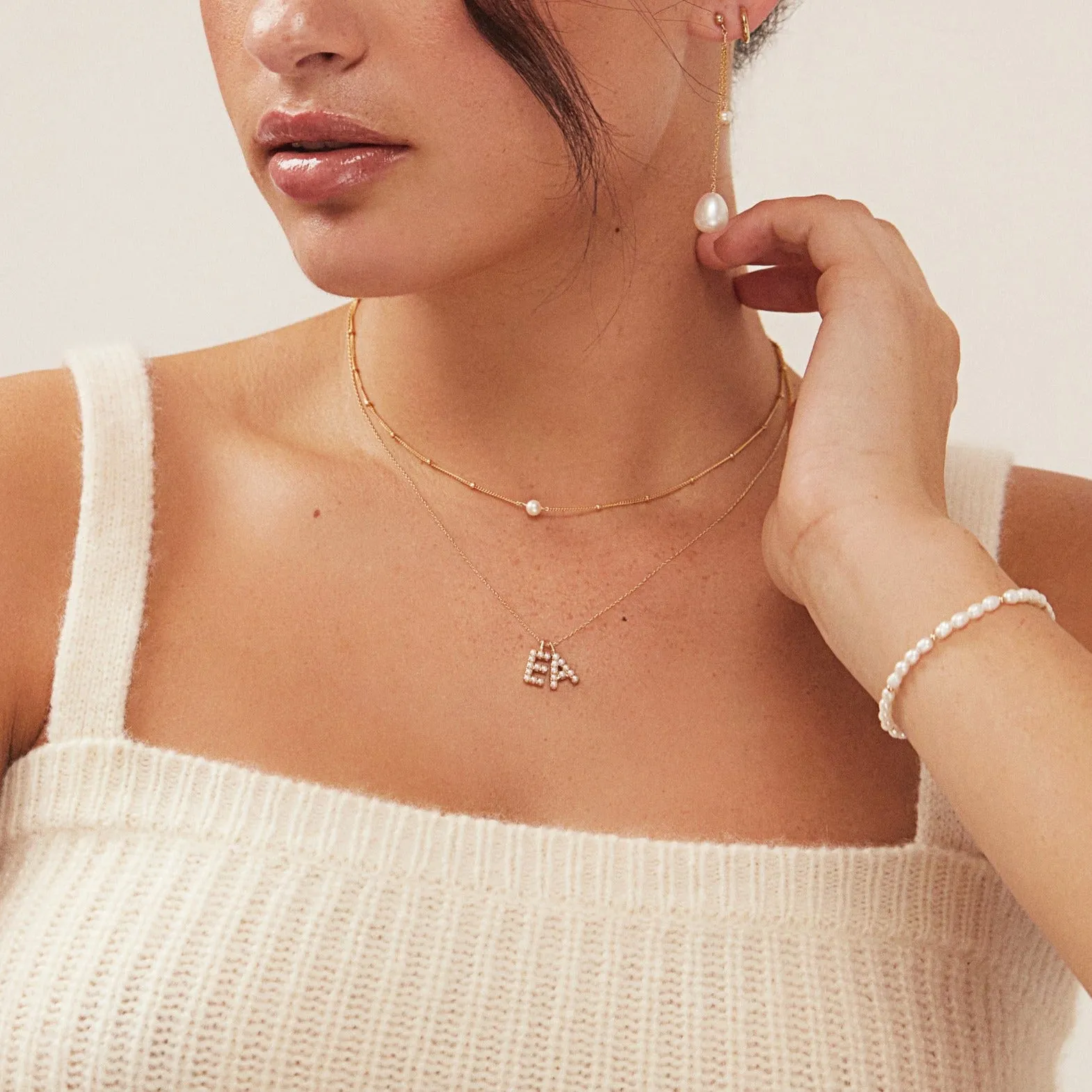 Solid White Gold Pearl Individual Initial Charm