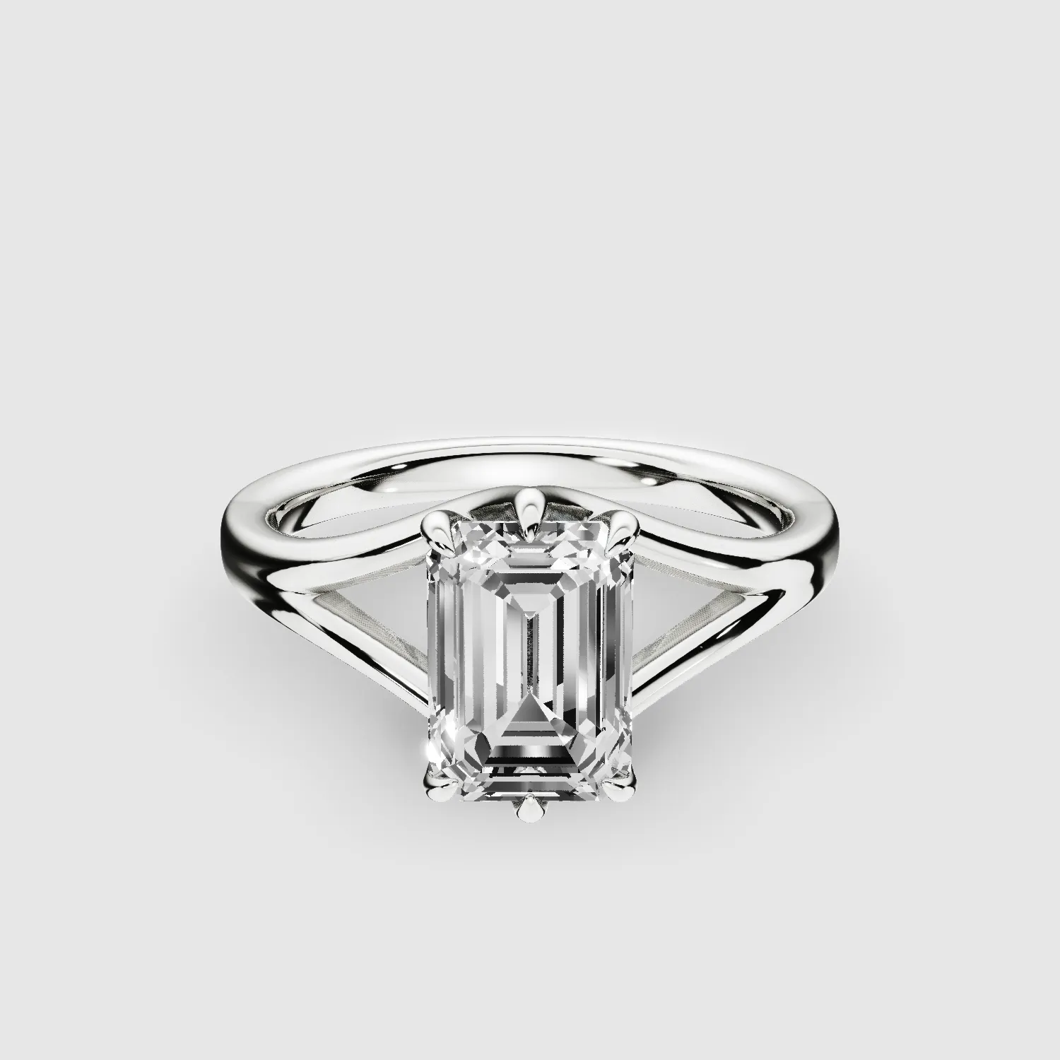 Split Shank Lab Grown Diamond Solitaire Ring -Emerald Cut