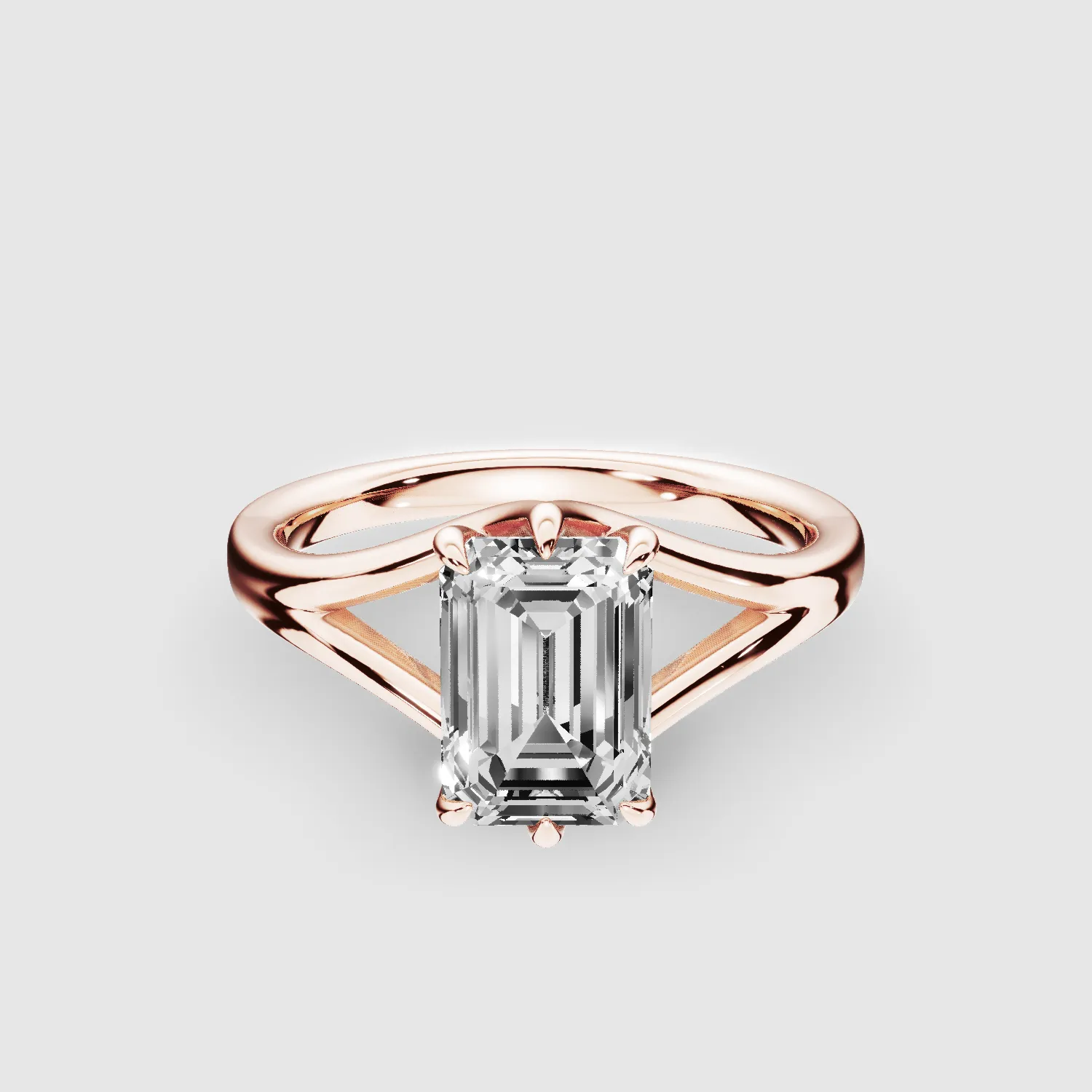 Split Shank Lab Grown Diamond Solitaire Ring -Emerald Cut