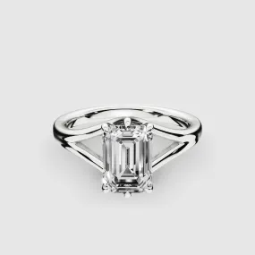 Split Shank Lab Grown Diamond Solitaire Ring -Emerald Cut