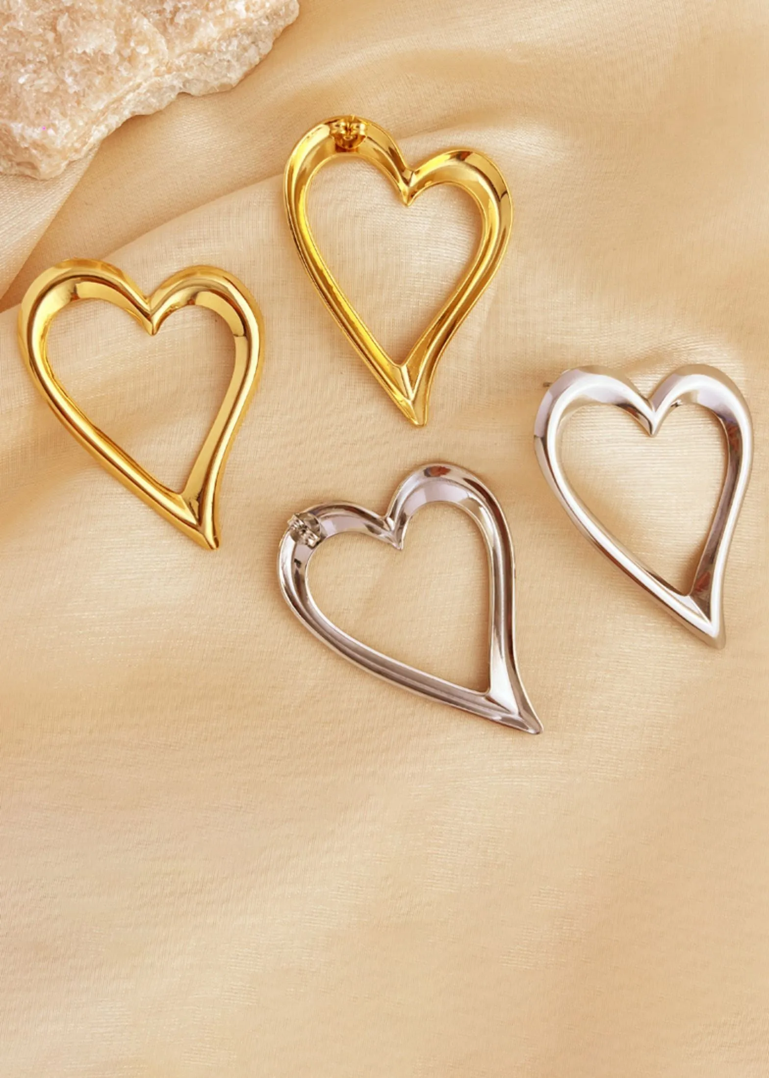 Stainless Steel Big Heart Statement Earrings
