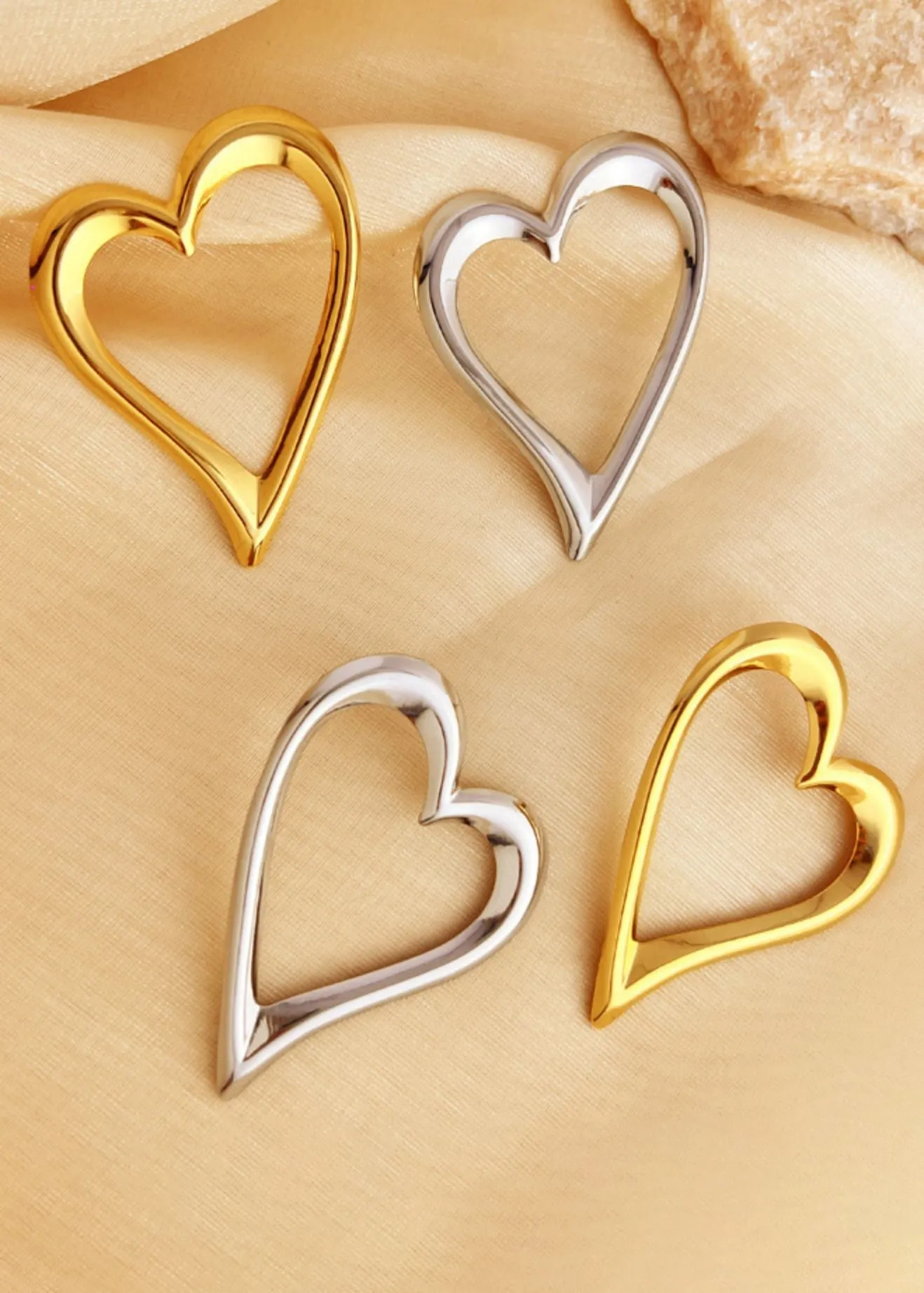 Stainless Steel Big Heart Statement Earrings