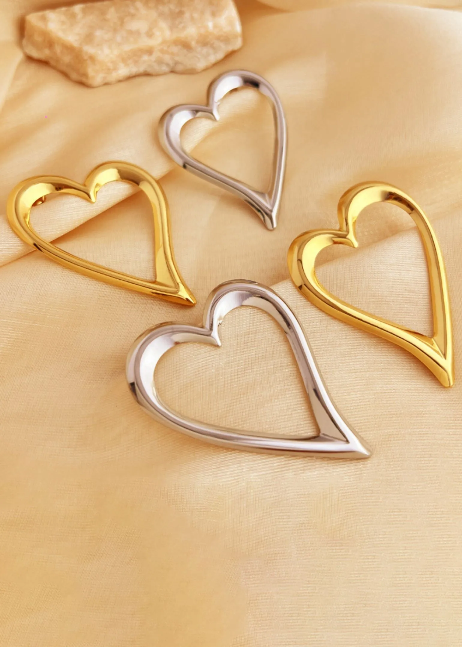 Stainless Steel Big Heart Statement Earrings