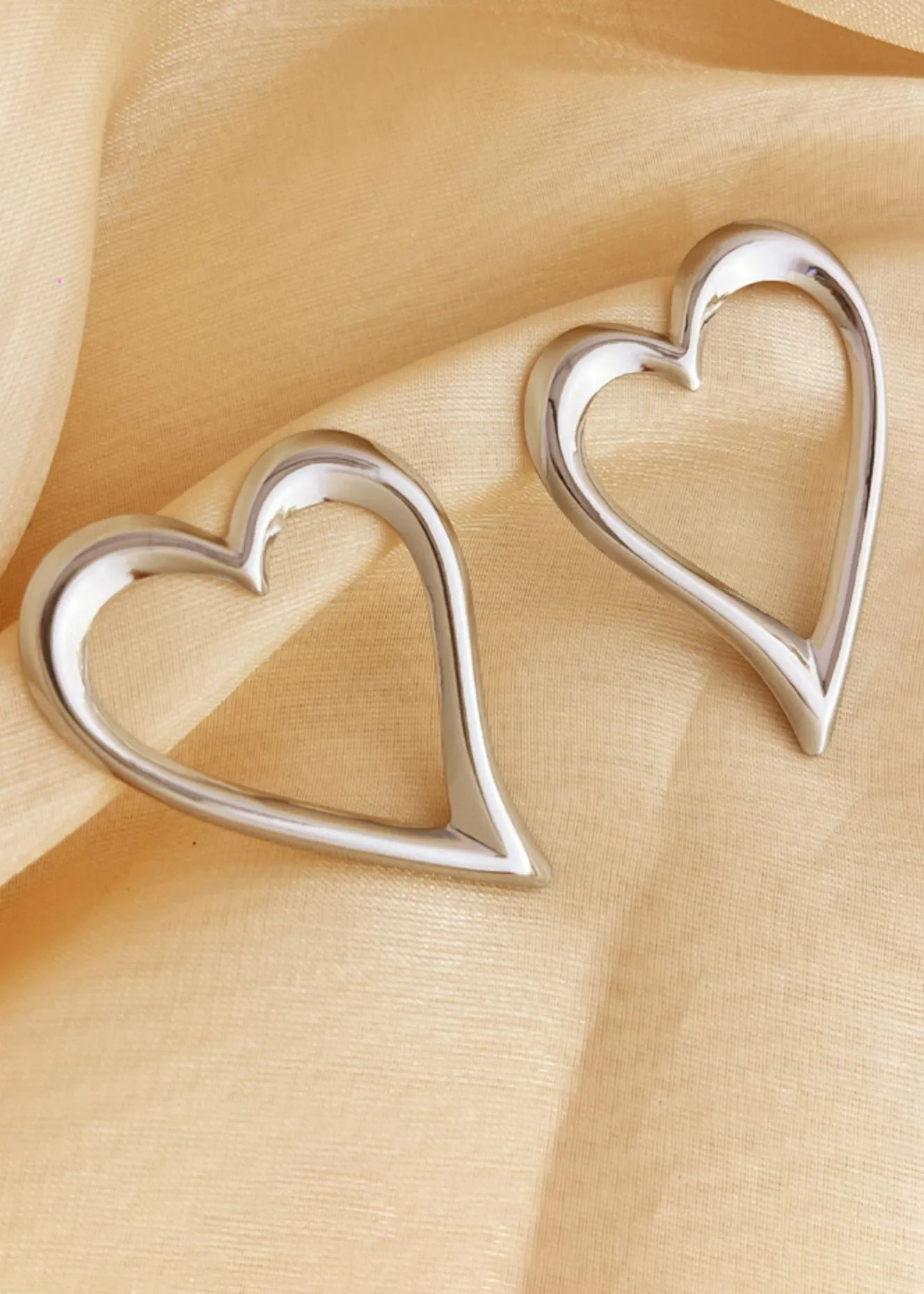 Stainless Steel Big Heart Statement Earrings