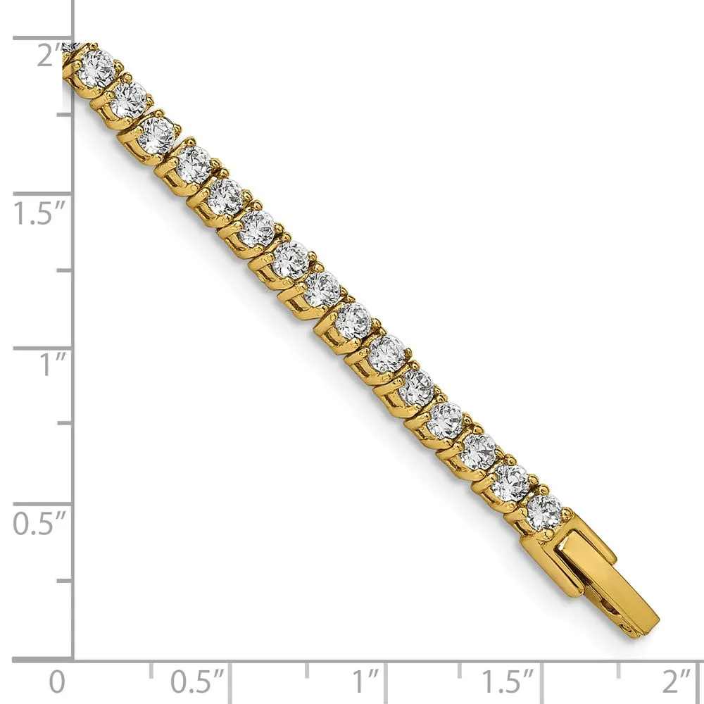 Stainless Steel Polished Yellow IP-plated with CZ 7.5in Tennis Bracelet
