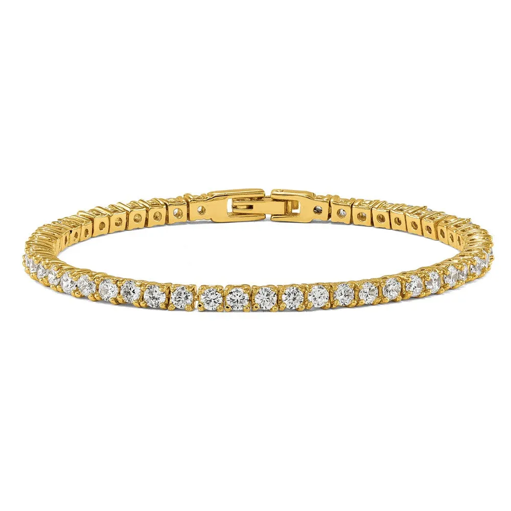 Stainless Steel Polished Yellow IP-plated with CZ 7.5in Tennis Bracelet