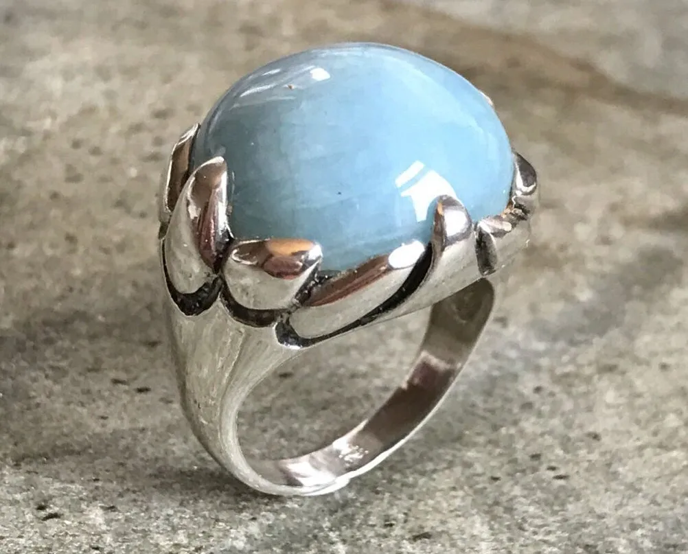 Statement Aquamarine Ring - March Birthstone Ring - Genuine Aquamarine Ring