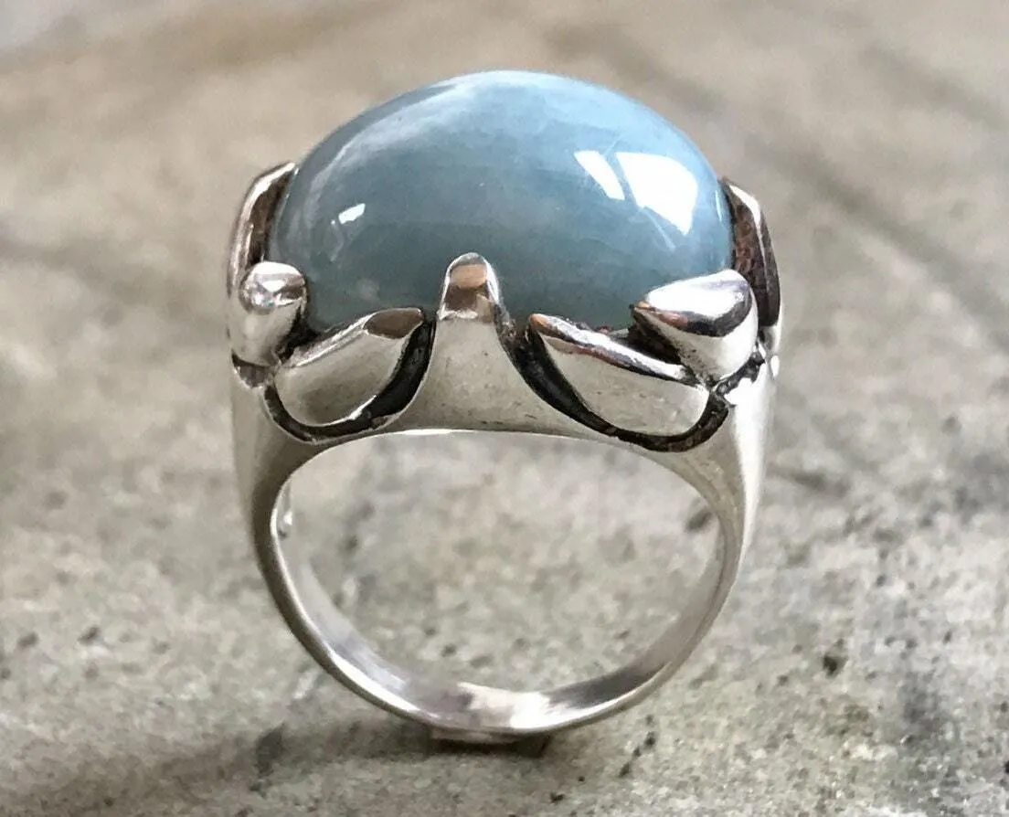 Statement Aquamarine Ring - March Birthstone Ring - Genuine Aquamarine Ring