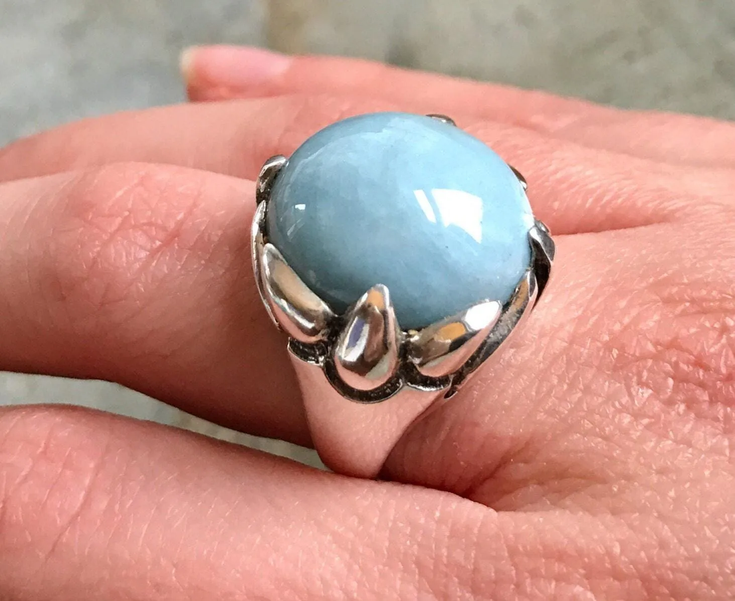Statement Aquamarine Ring - March Birthstone Ring - Genuine Aquamarine Ring