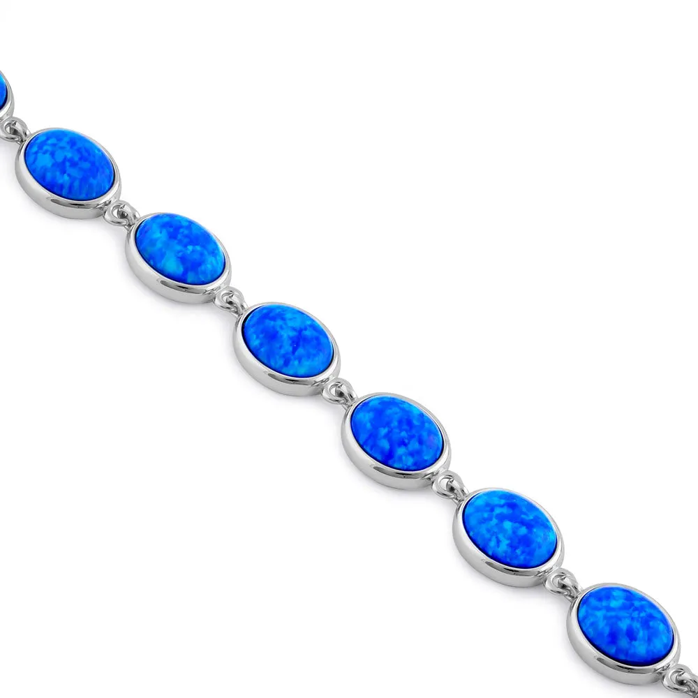 Sterling Silver Blue Lab Opal 9.0mm x 7.0mm Oval Beads Bracelet