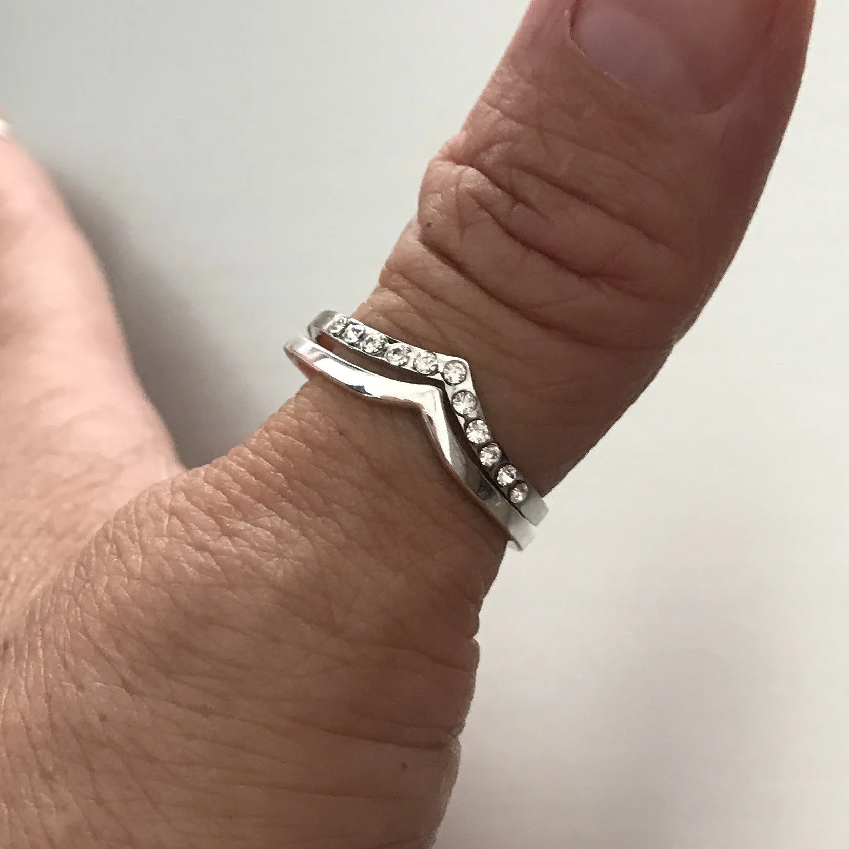 Sterling Silver Chevron CZ Ring, Silver Ring, V Shape Ring