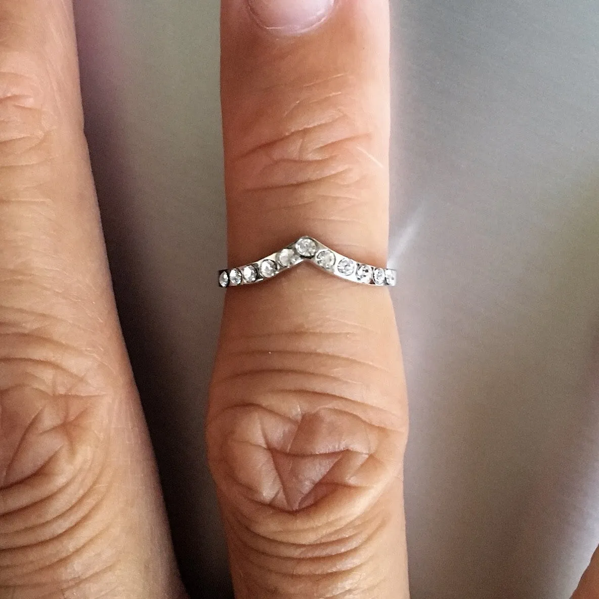 Sterling Silver Chevron CZ Ring, Silver Ring, V Shape Ring