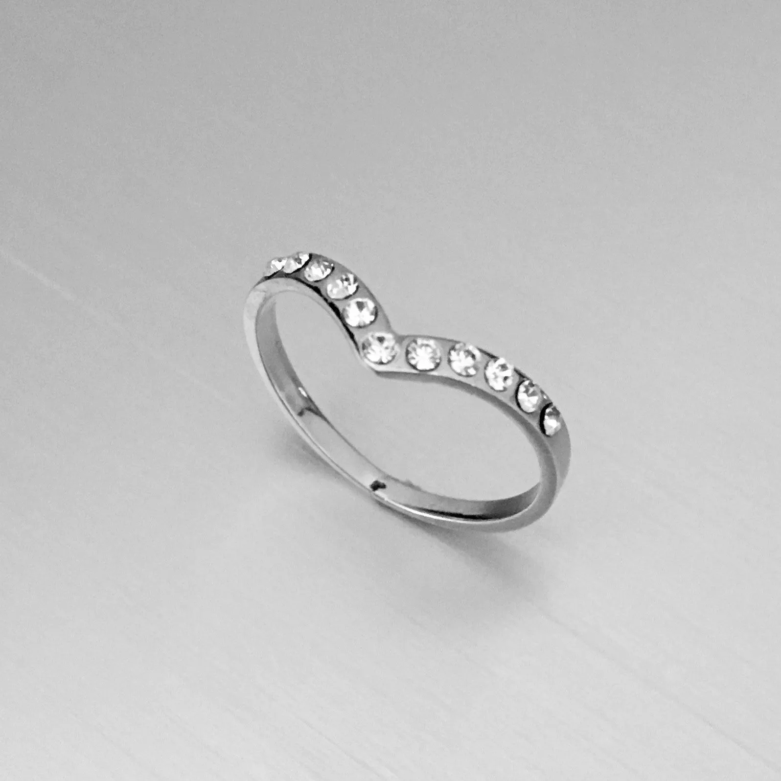 Sterling Silver Chevron CZ Ring, Silver Ring, V Shape Ring