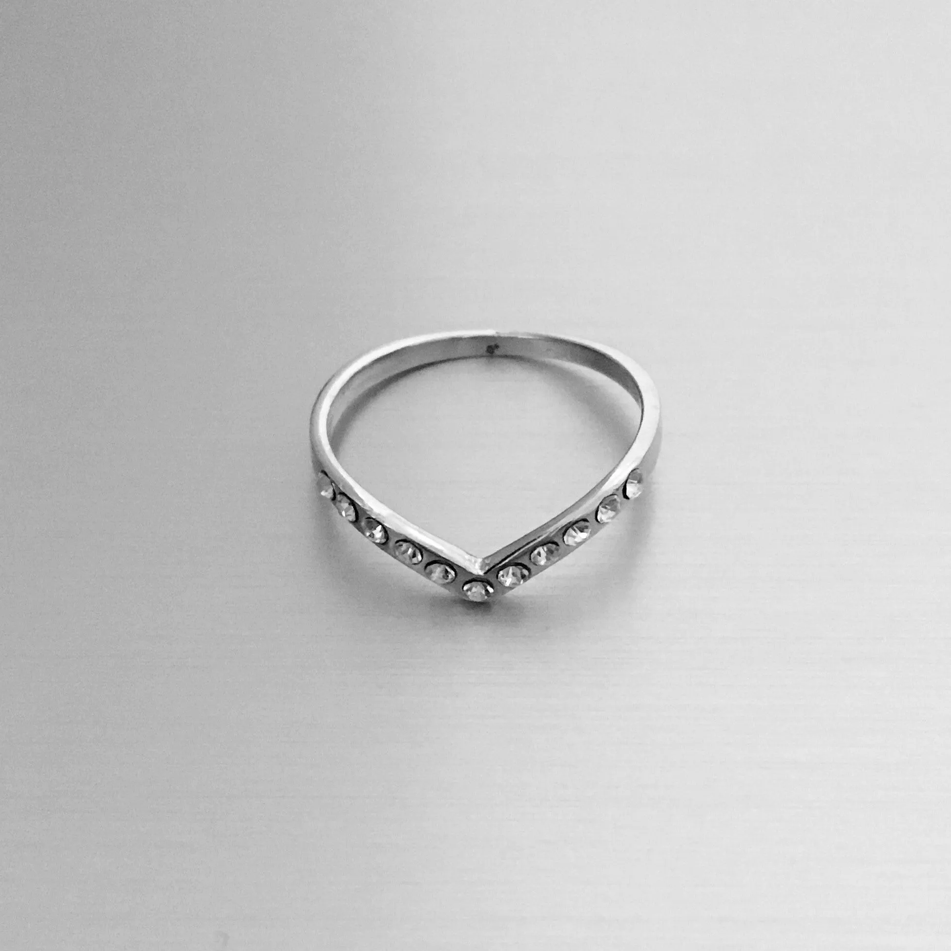 Sterling Silver Chevron CZ Ring, Silver Ring, V Shape Ring