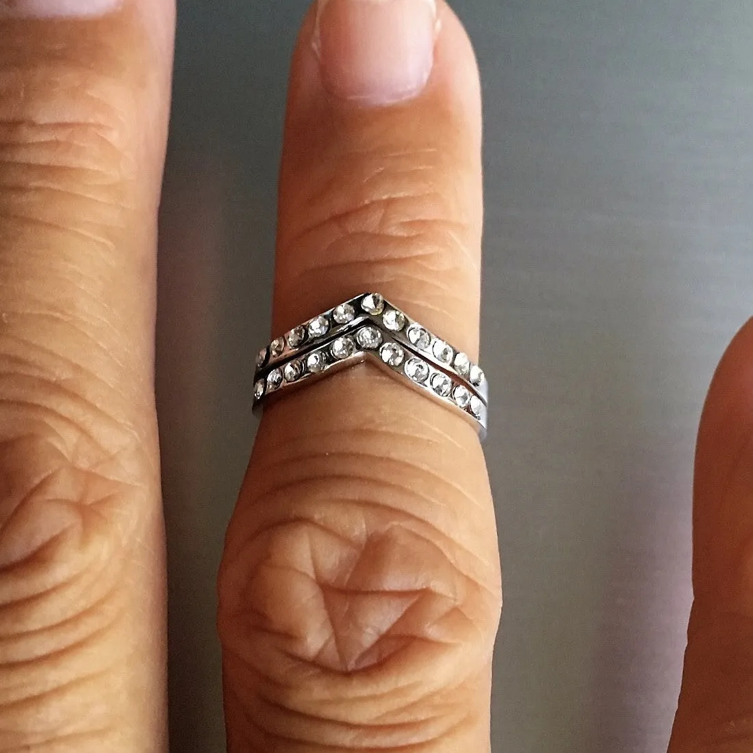 Sterling Silver Chevron CZ Ring, Silver Ring, V Shape Ring