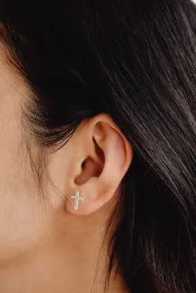 Sterling Silver Christian Cross Stud Unisex Earrings