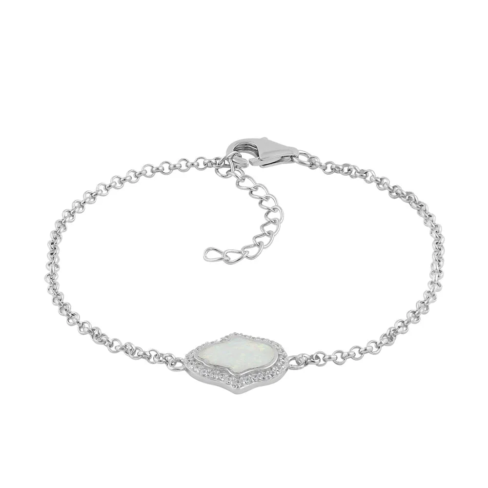 Sterling Silver Clear CZ and White Opal Hamsa Bracelet