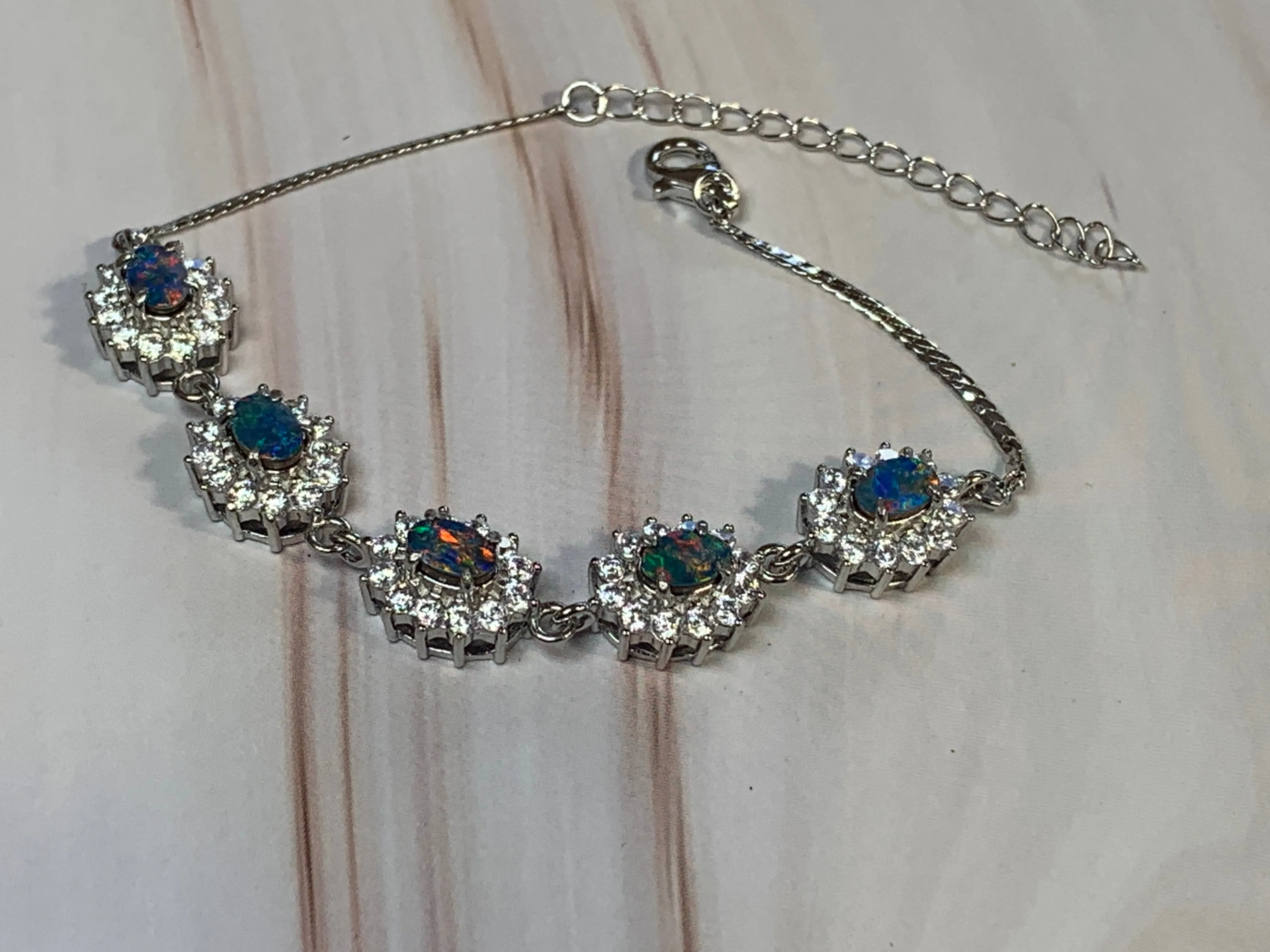 Sterling Silver Cluster design Opal doublet bracelet