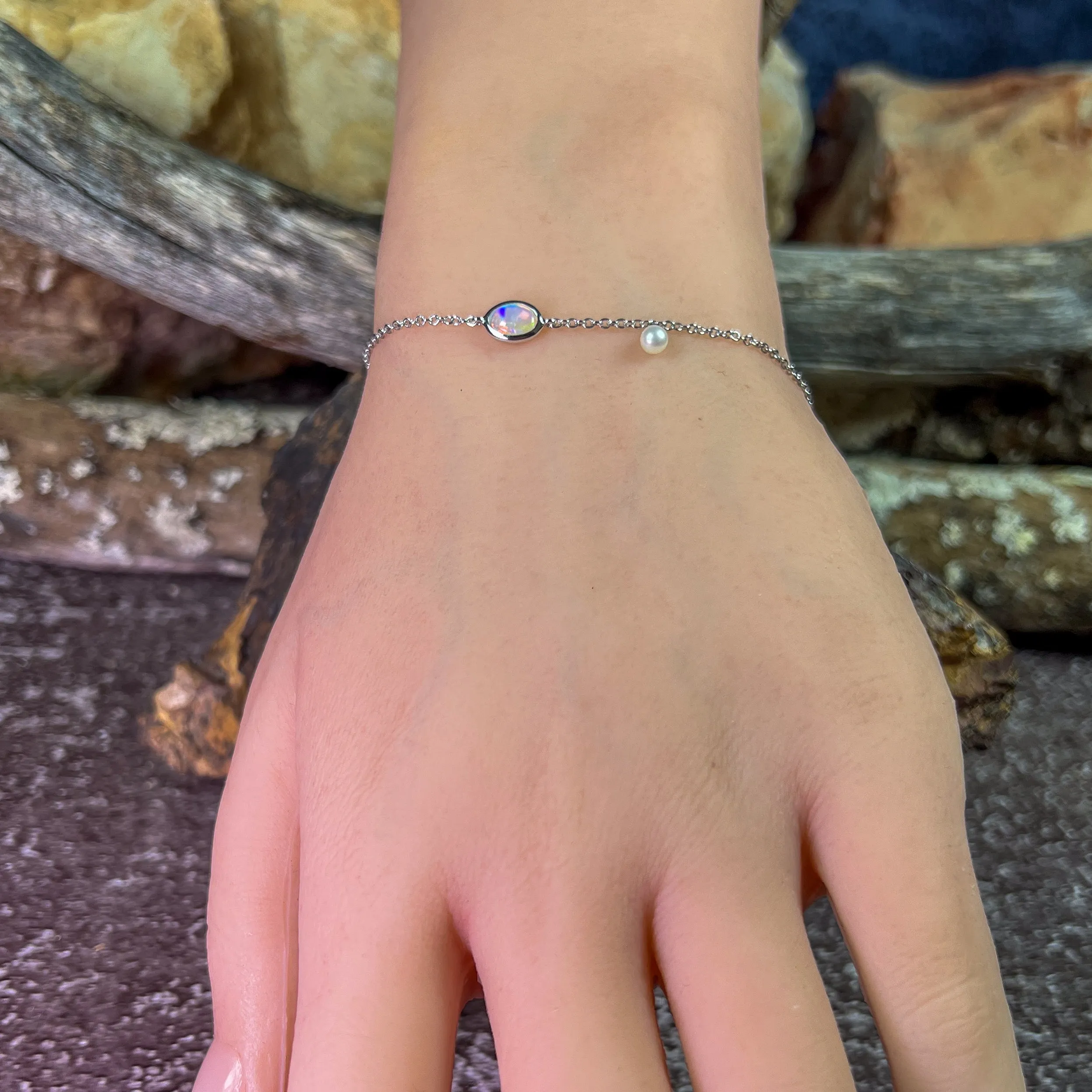 Sterling Silver Crystal Opal and Pearl bracelet