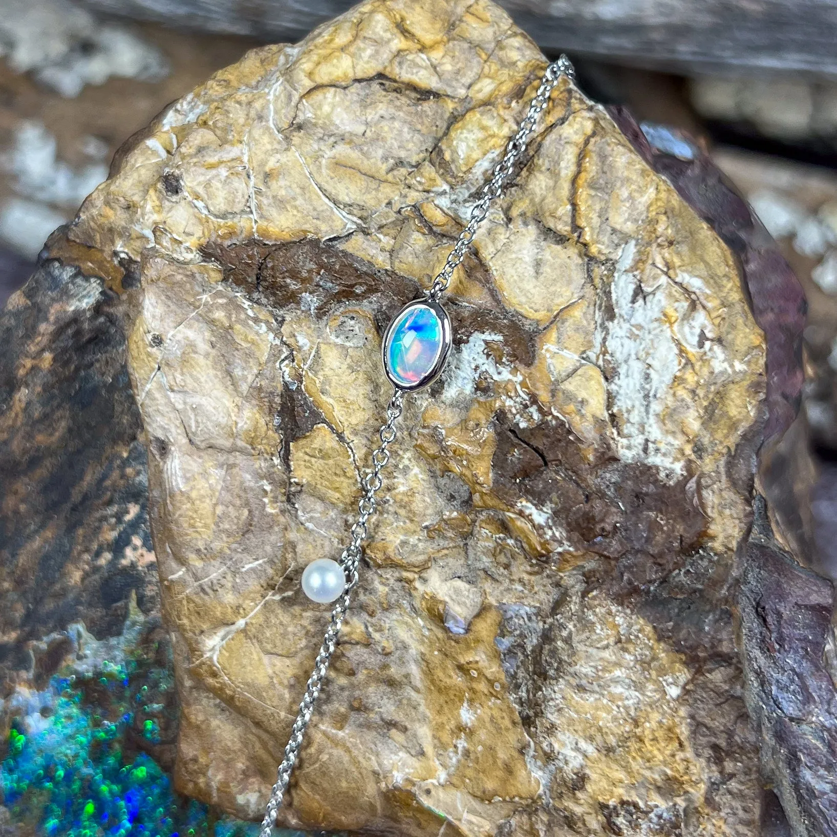 Sterling Silver Crystal Opal and Pearl bracelet