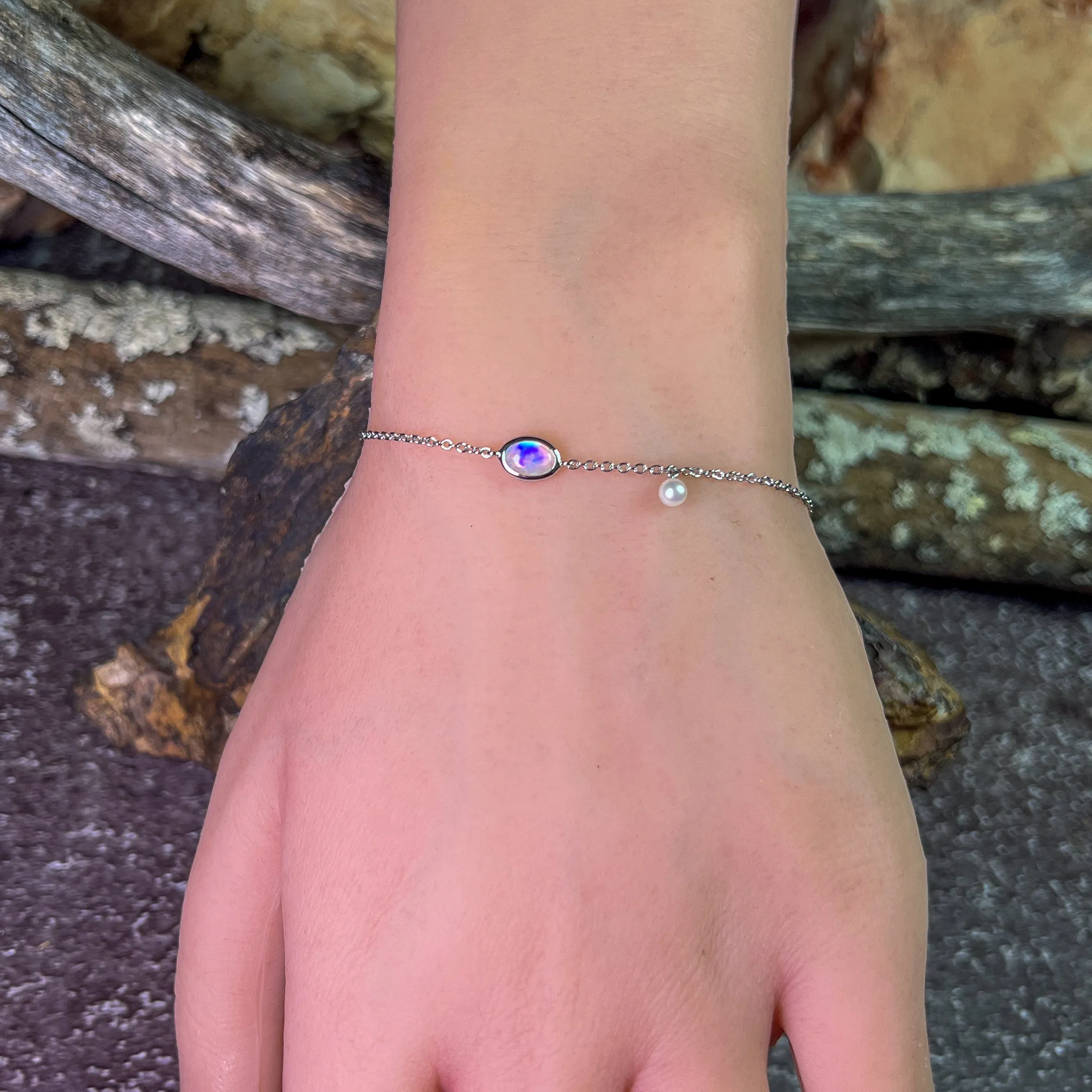 Sterling Silver Crystal Opal and Pearl bracelet