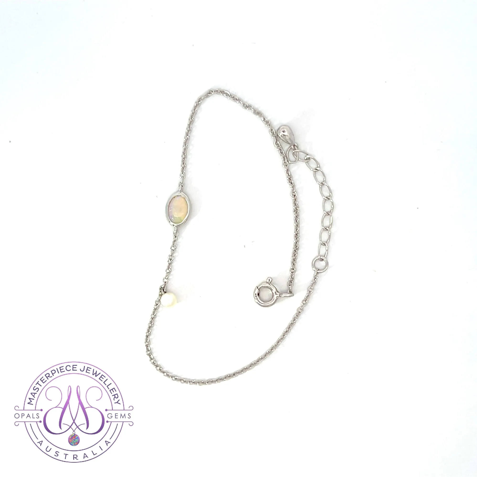 Sterling Silver Crystal Opal and Pearl bracelet