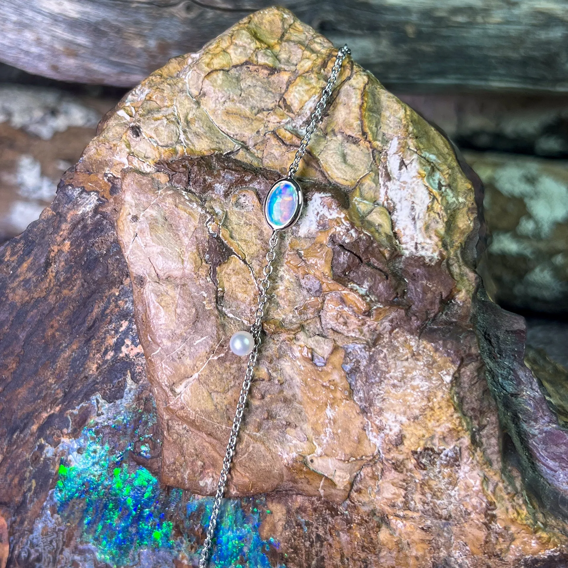 Sterling Silver Crystal Opal and Pearl bracelet