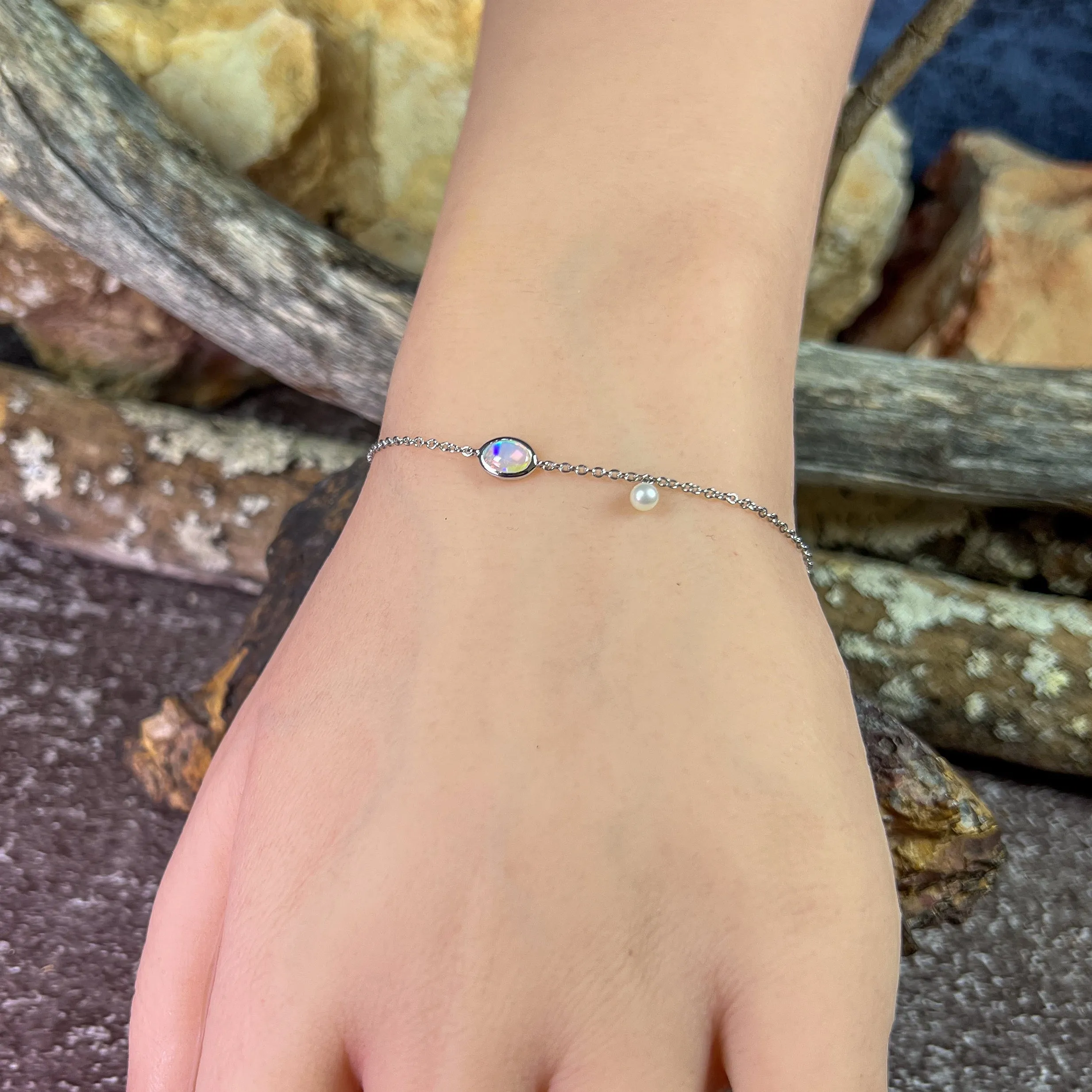 Sterling Silver Crystal Opal and Pearl bracelet