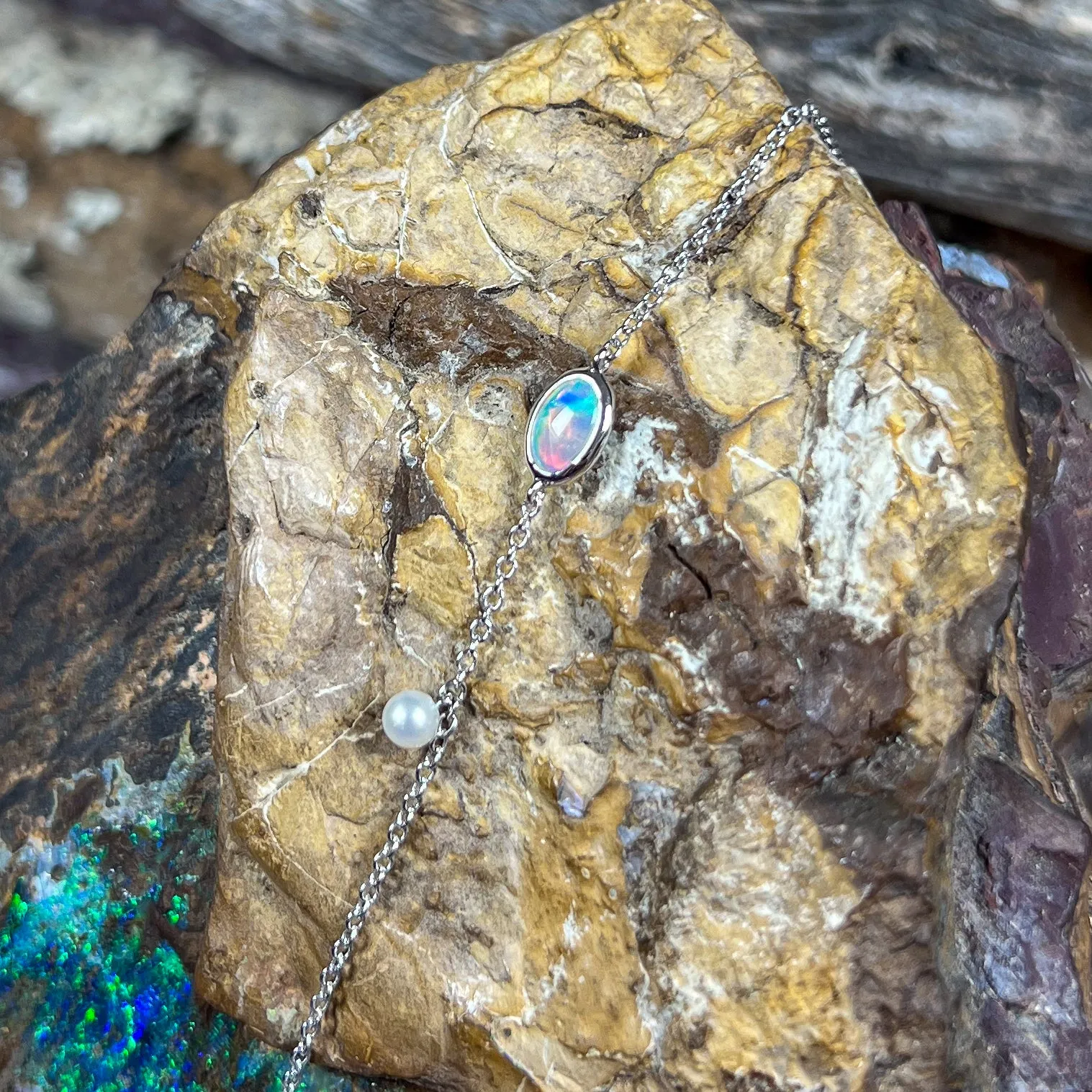 Sterling Silver Crystal Opal and Pearl bracelet