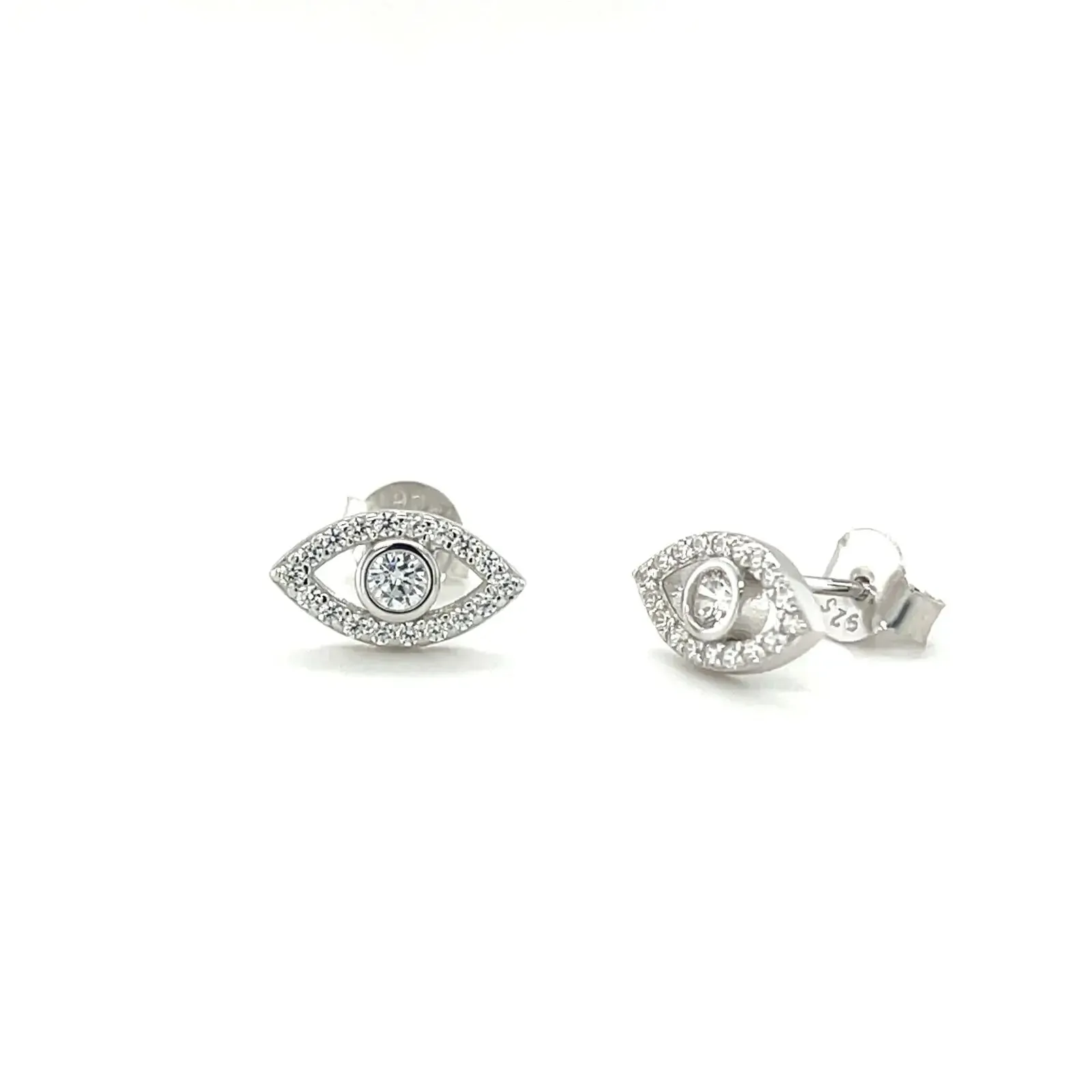 Sterling Silver Cz Evil Eye Stud Earrings