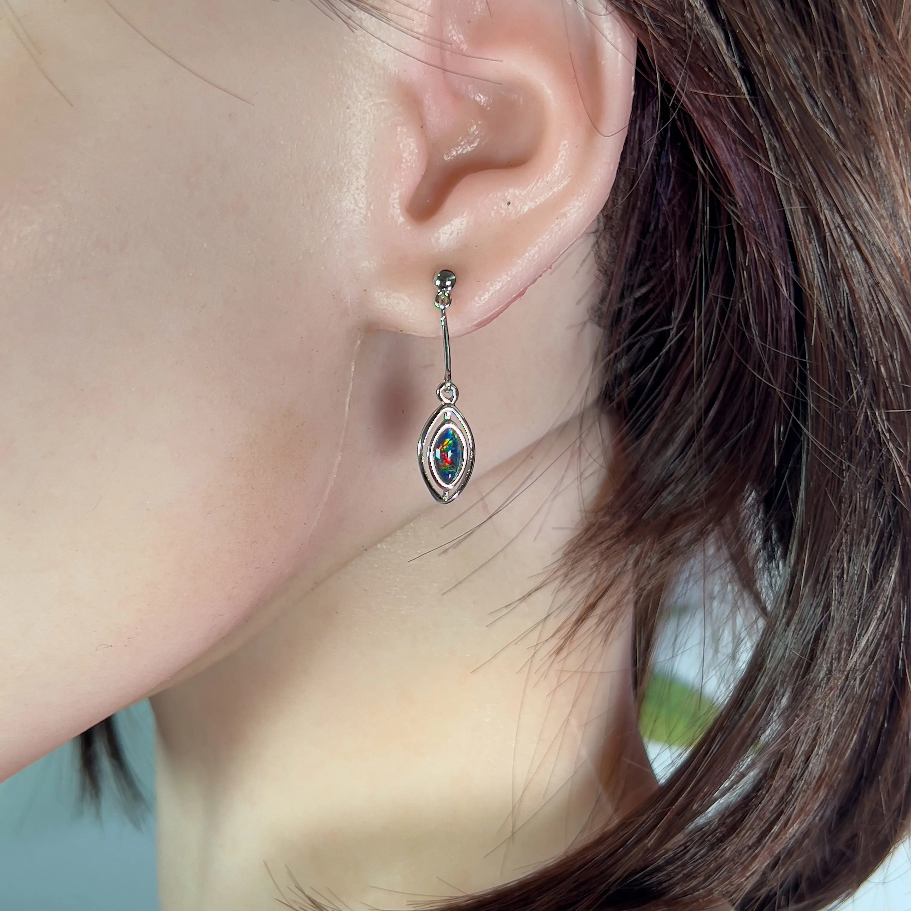 Sterling Silver dangling marquise shape Opal triplets earrings