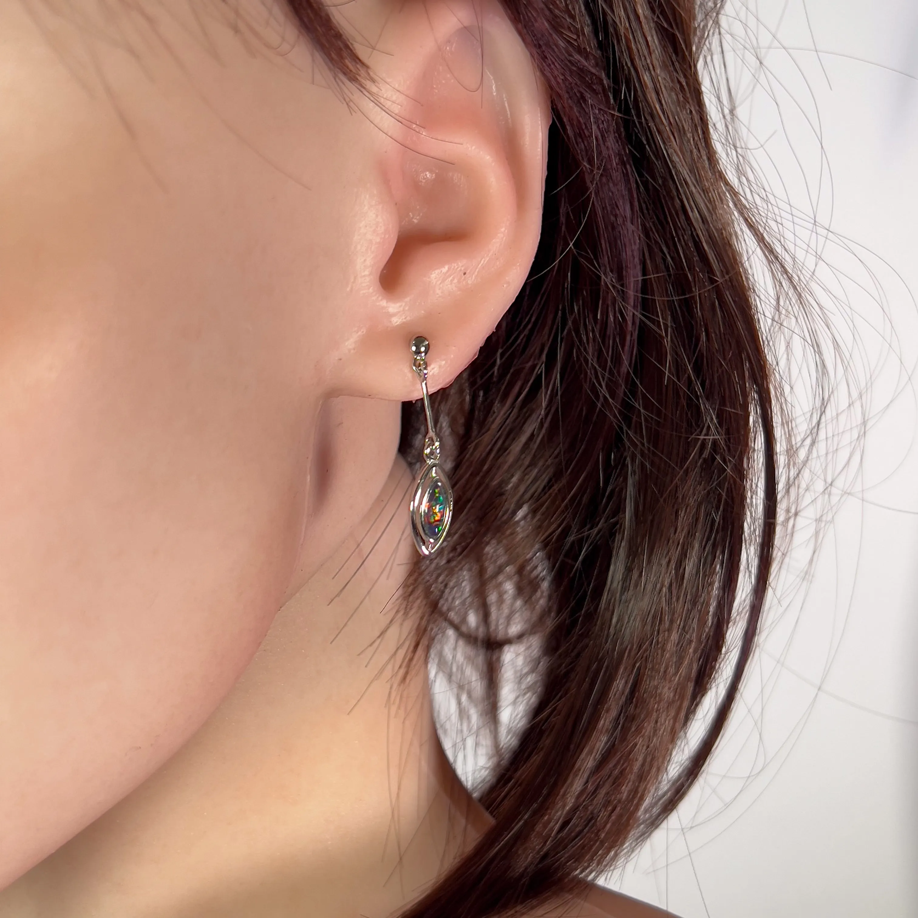 Sterling Silver dangling marquise shape Opal triplets earrings