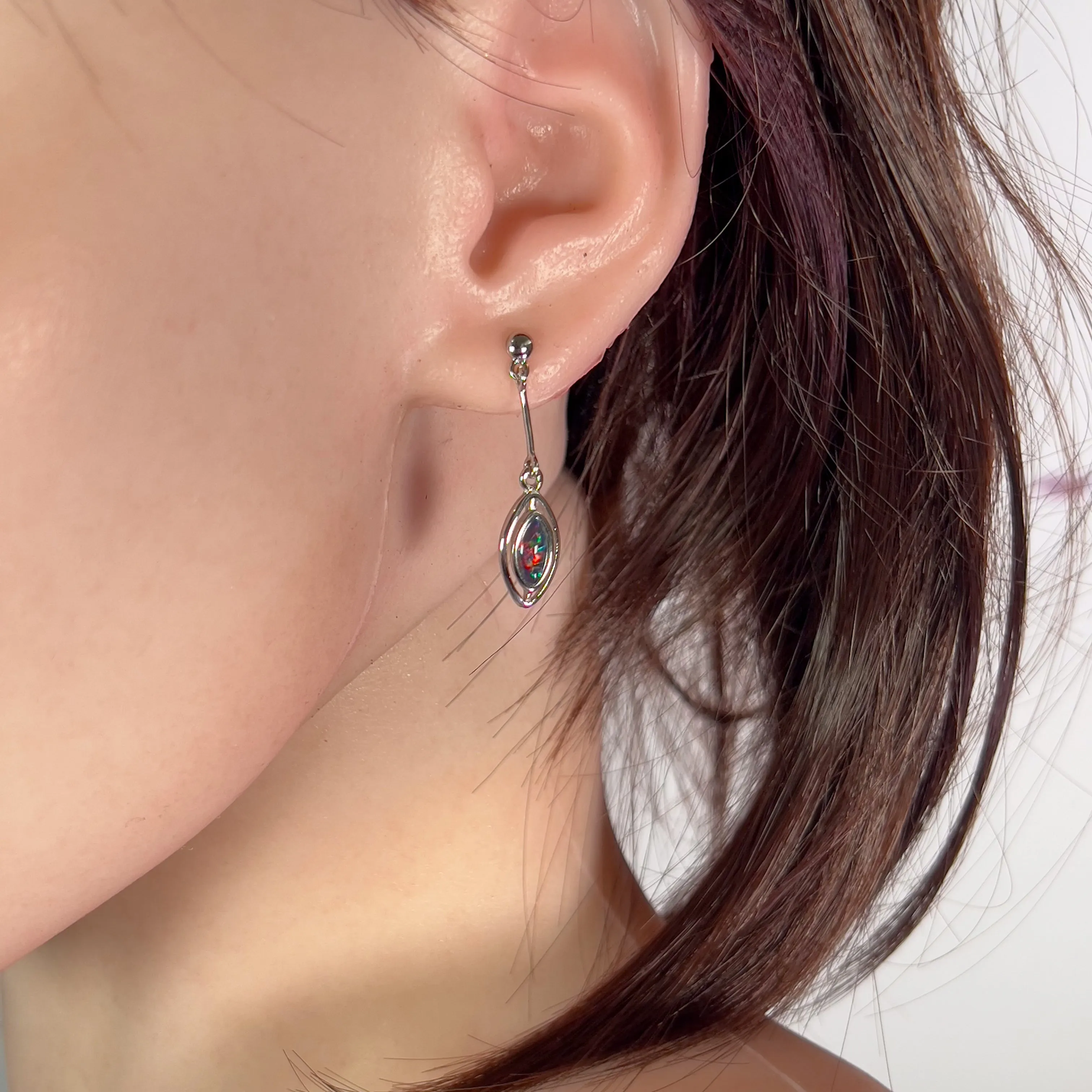 Sterling Silver dangling marquise shape Opal triplets earrings