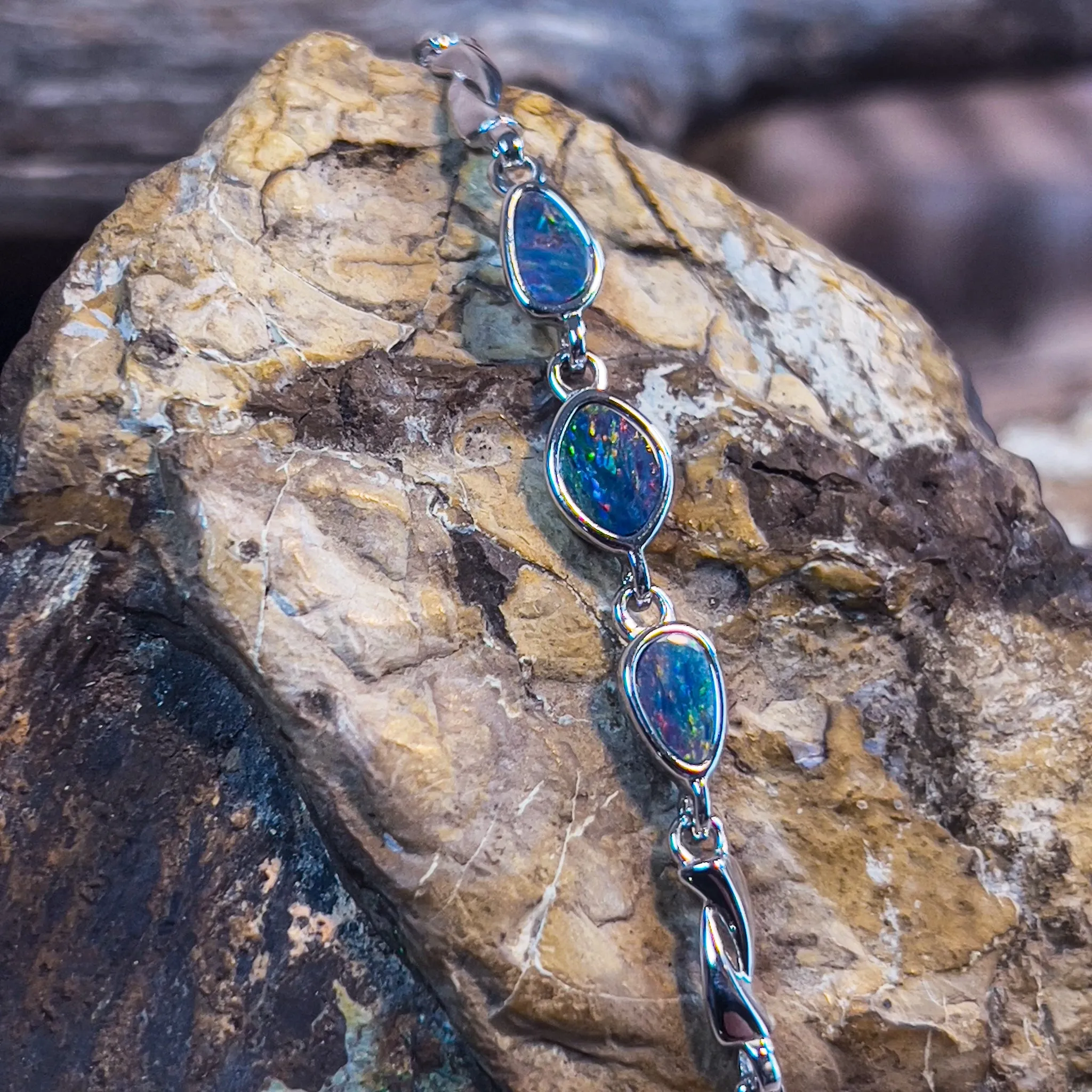 Sterling Silver freeform Opal doublet bracelet