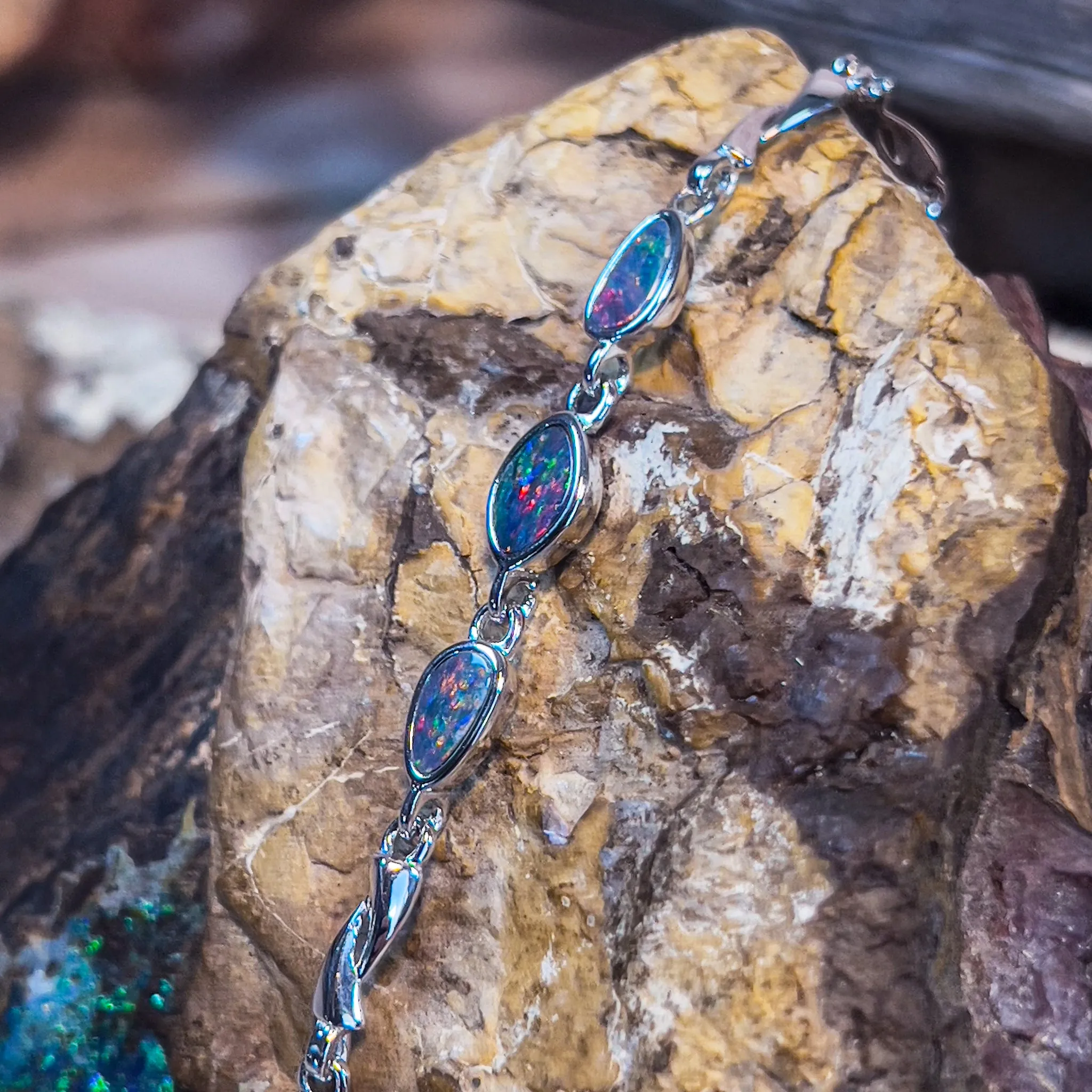 Sterling Silver freeform Opal doublet bracelet