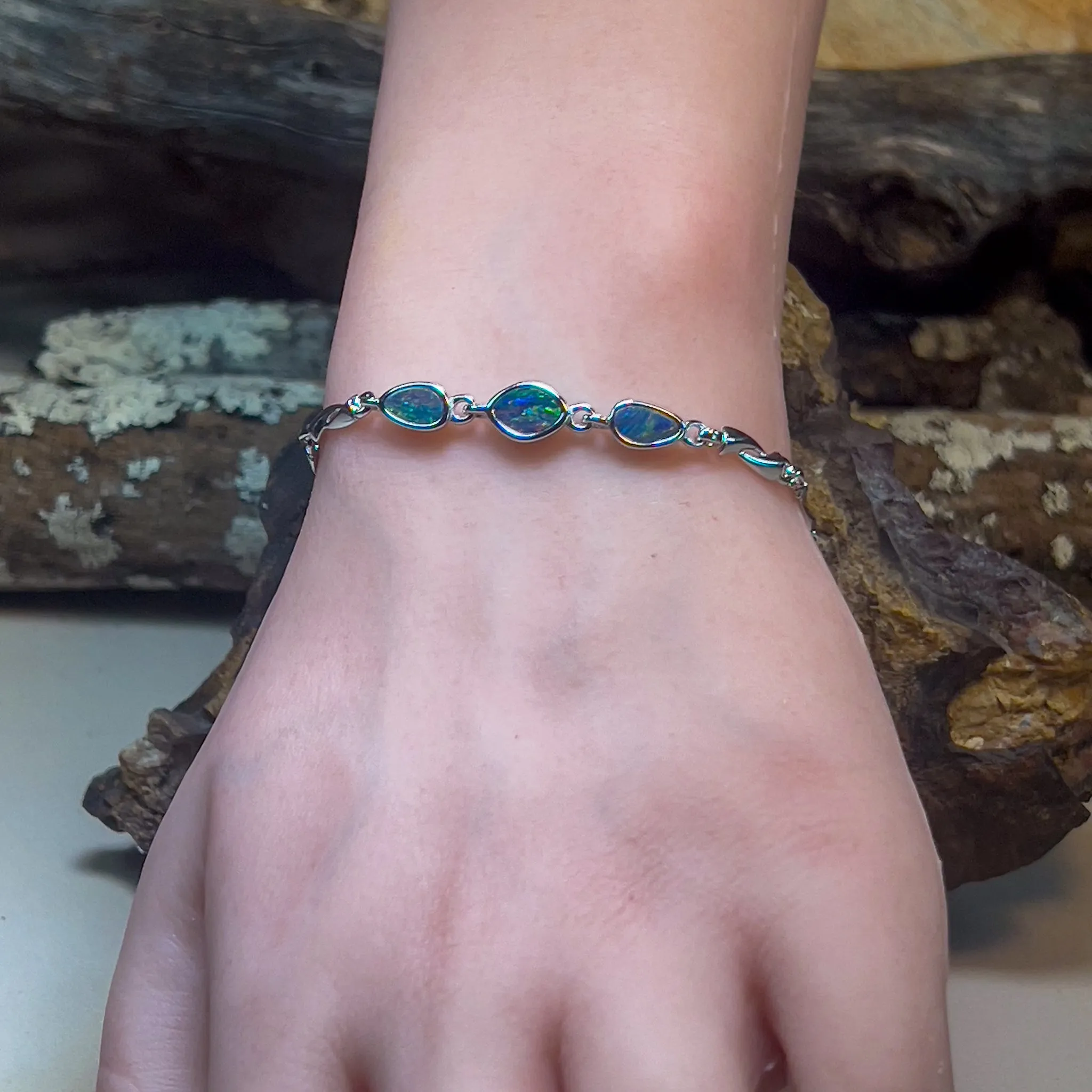 Sterling Silver freeform Opal doublet bracelet