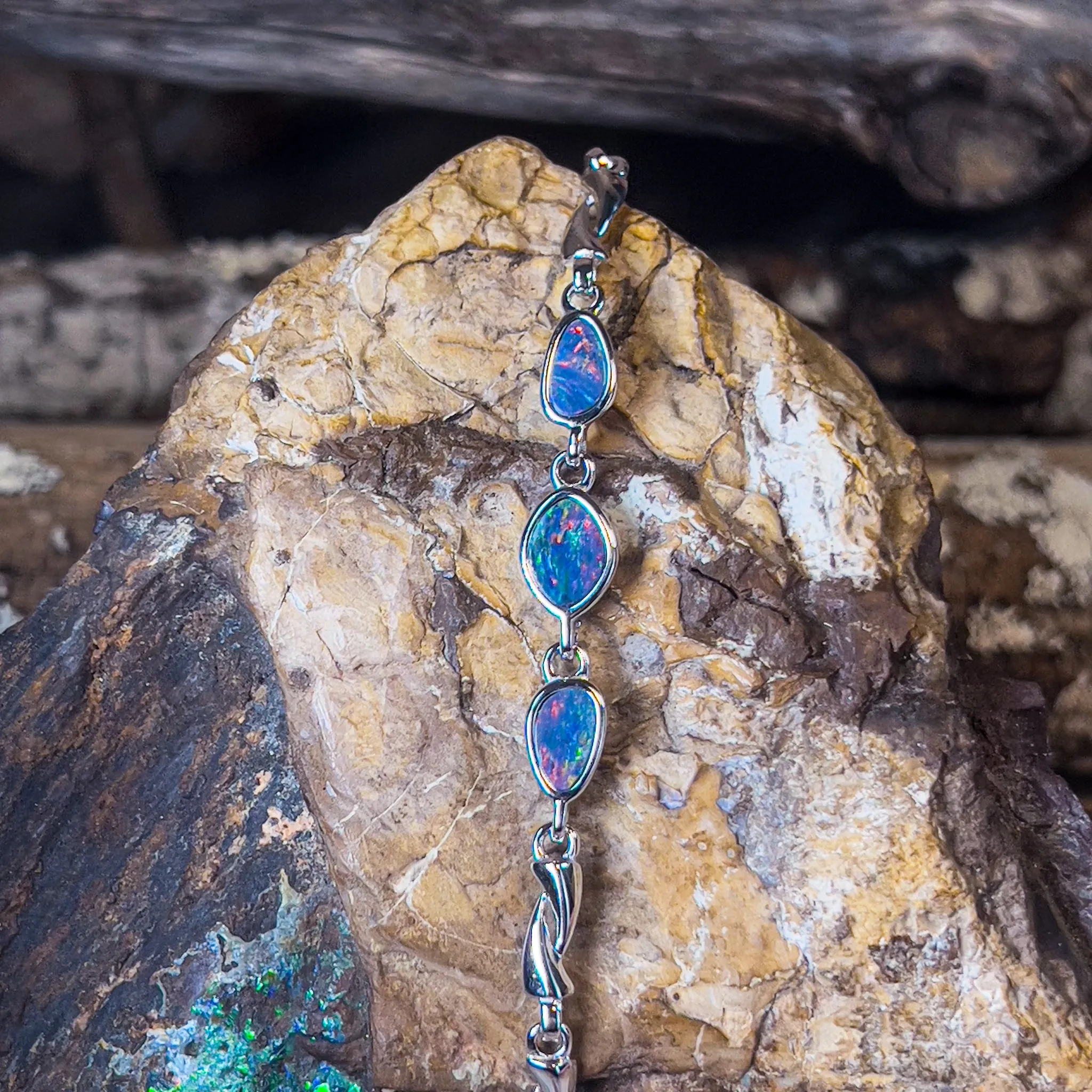 Sterling Silver freeform Opal doublet bracelet