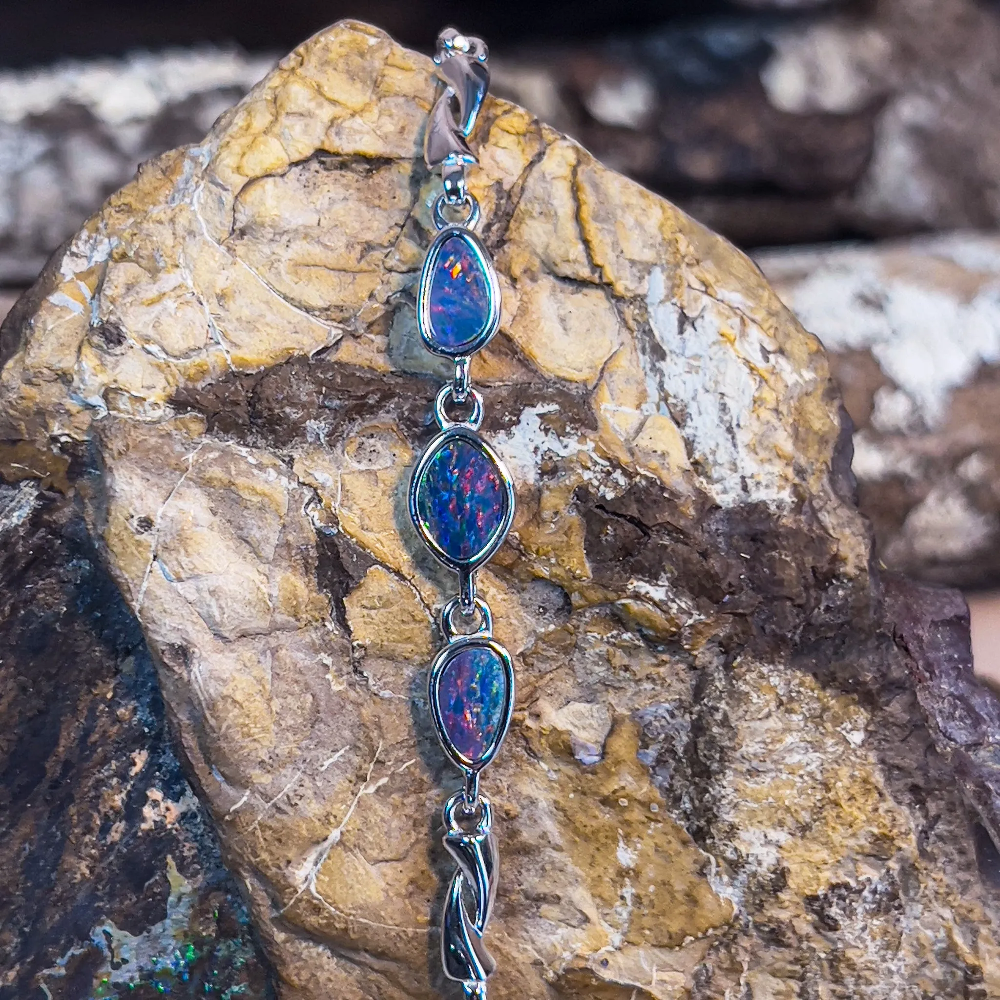 Sterling Silver freeform Opal doublet bracelet