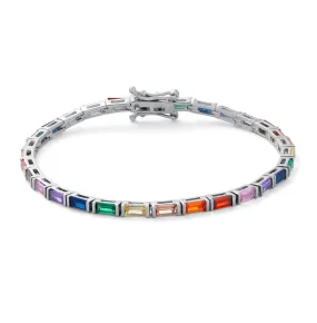 Sterling Silver Multi Gemstone Flower Tennis Bracelet: The Ramona