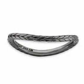 Sterling Silver Polished Black-plate Wave Ring