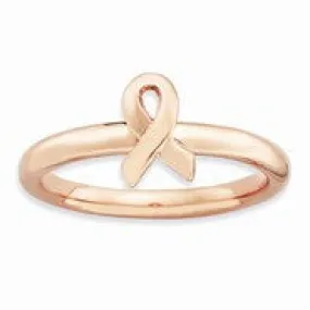 Sterling Silver Rose Gold Awareness Ribbon, Size 10