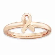 Sterling Silver Rose Gold Awareness Ribbon, Size 10