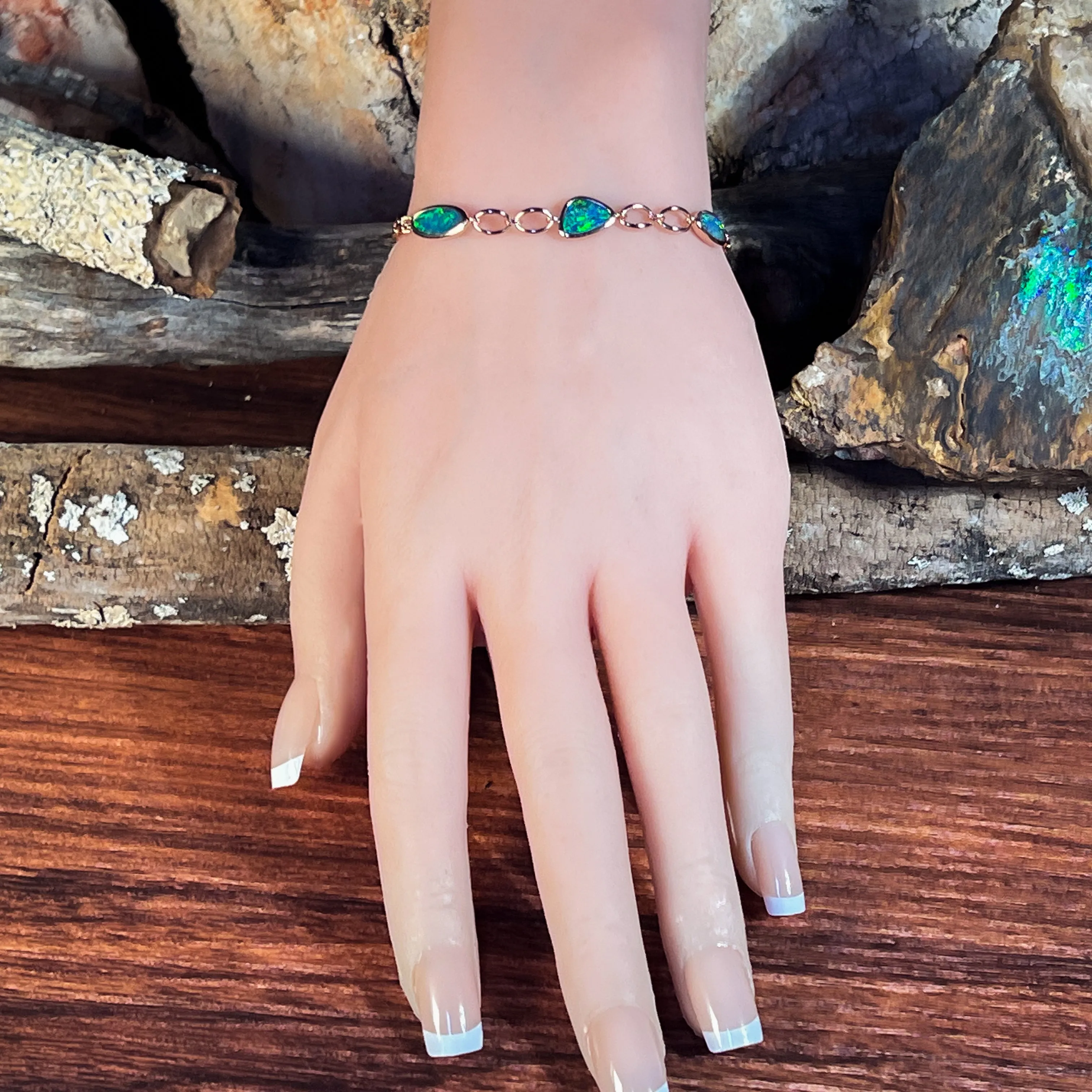 Sterling Silver Rose Gold plated freeform Opal doublet bracelet