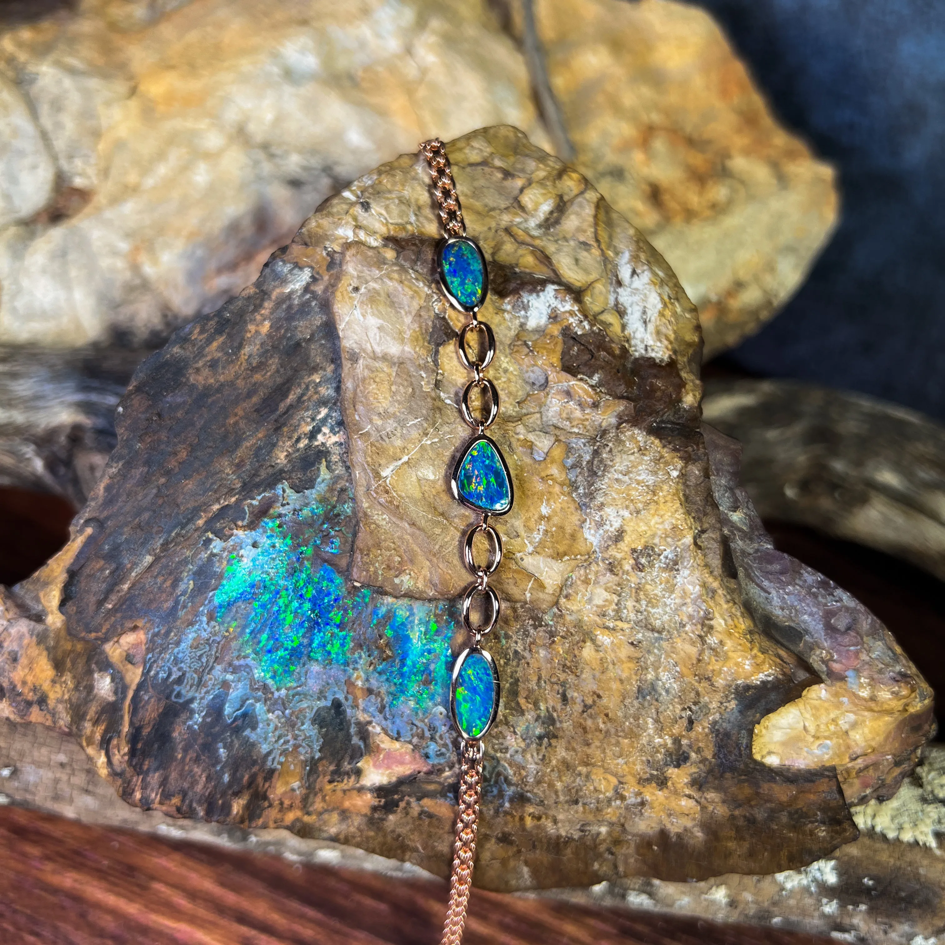 Sterling Silver Rose Gold plated freeform Opal doublet bracelet