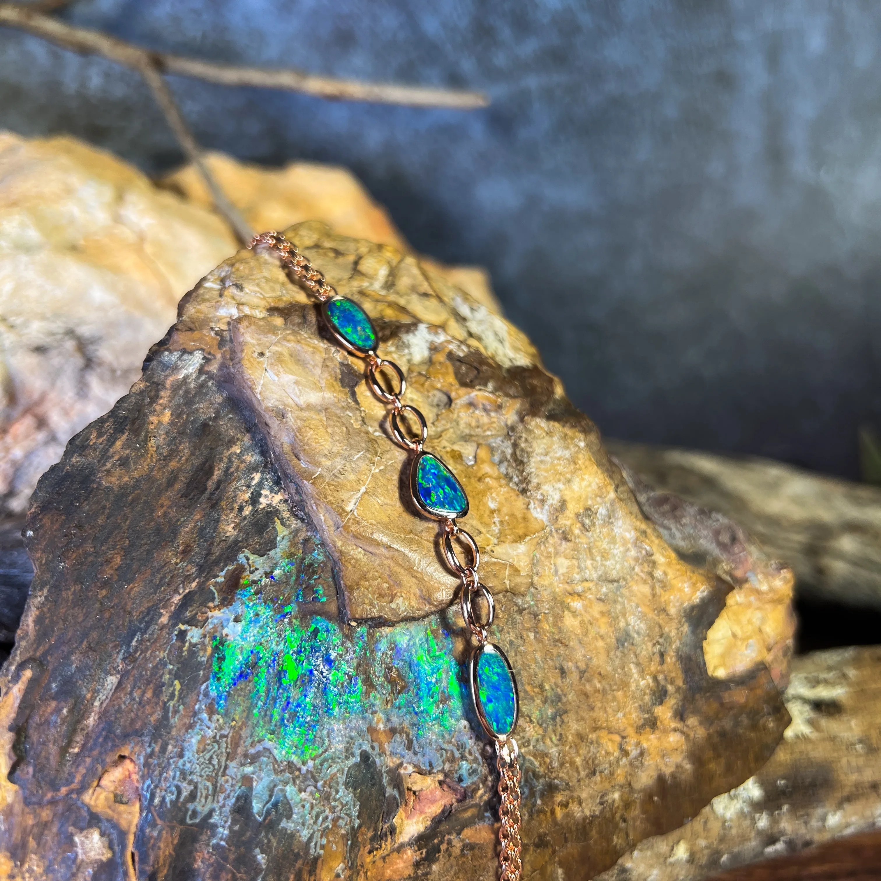 Sterling Silver Rose Gold plated freeform Opal doublet bracelet