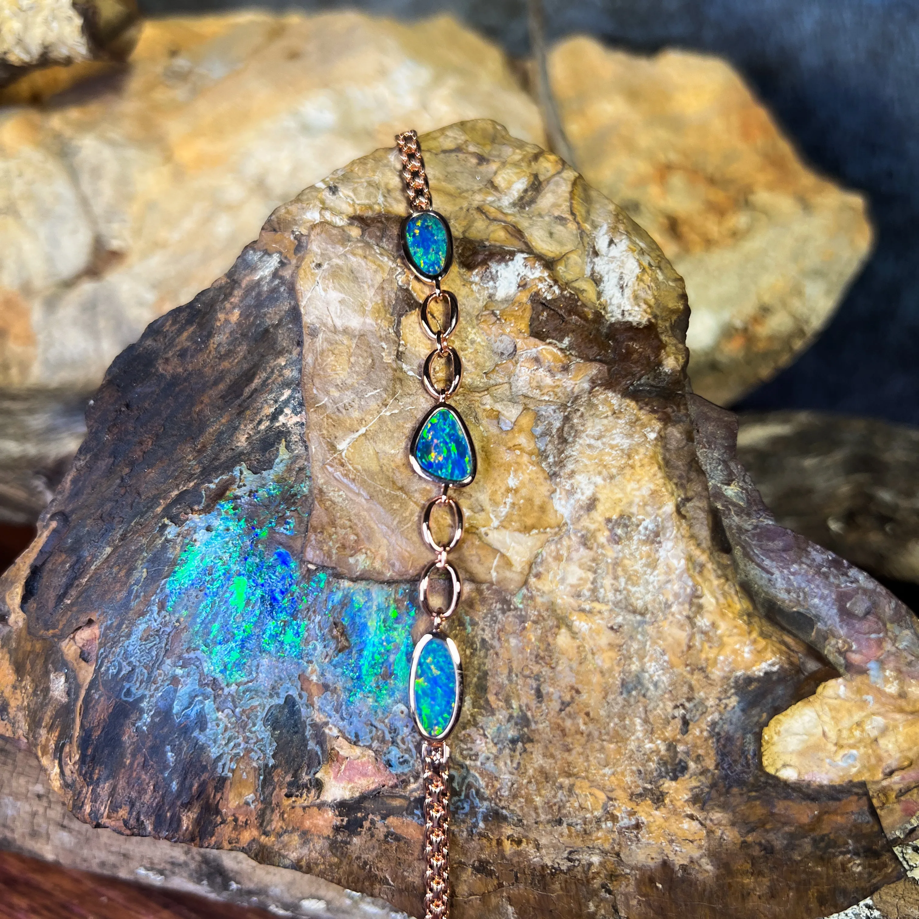 Sterling Silver Rose Gold plated freeform Opal doublet bracelet