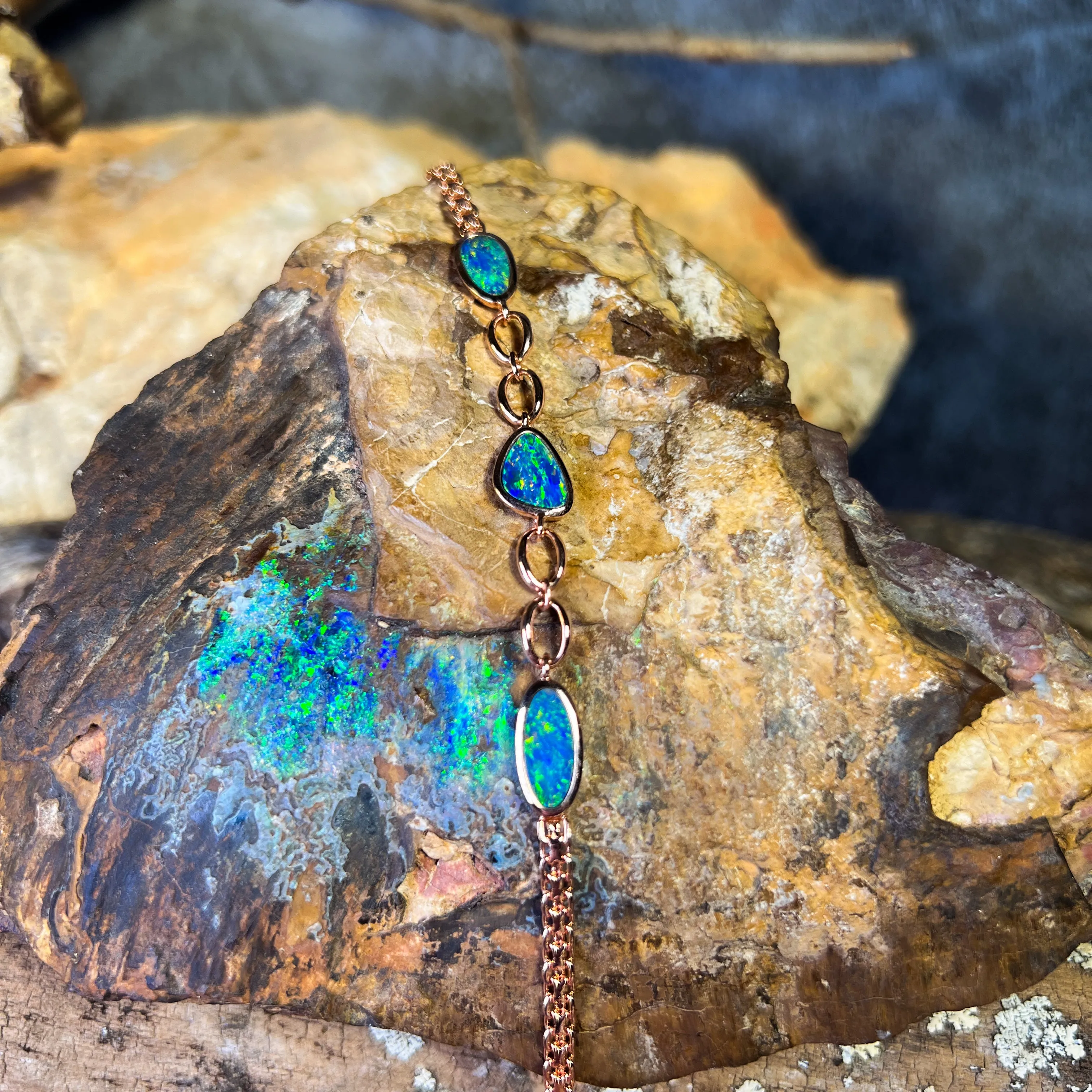 Sterling Silver Rose Gold plated freeform Opal doublet bracelet