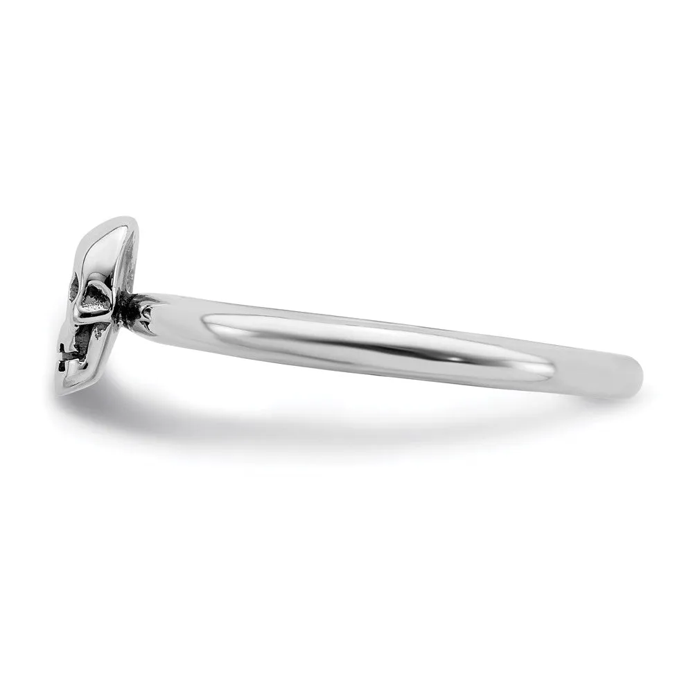 Sterling Silver Stackable Expressions Antiqued Skull Ring | QSK1940