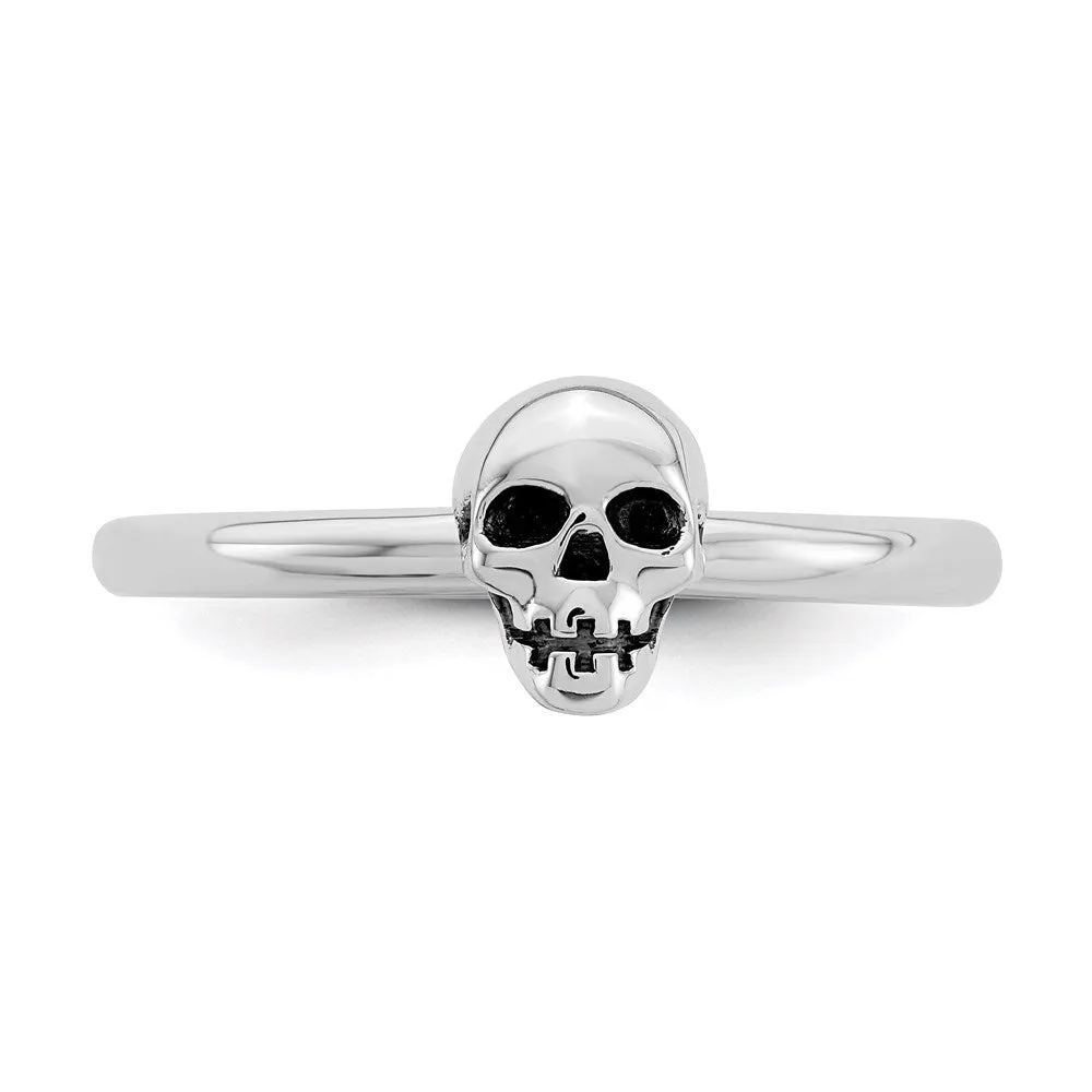 Sterling Silver Stackable Expressions Antiqued Skull Ring | QSK1940