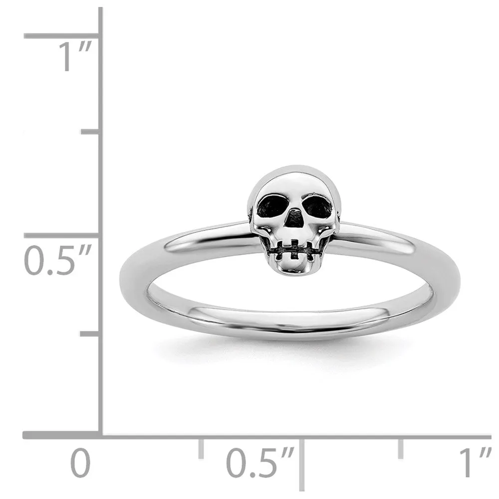 Sterling Silver Stackable Expressions Antiqued Skull Ring | QSK1940